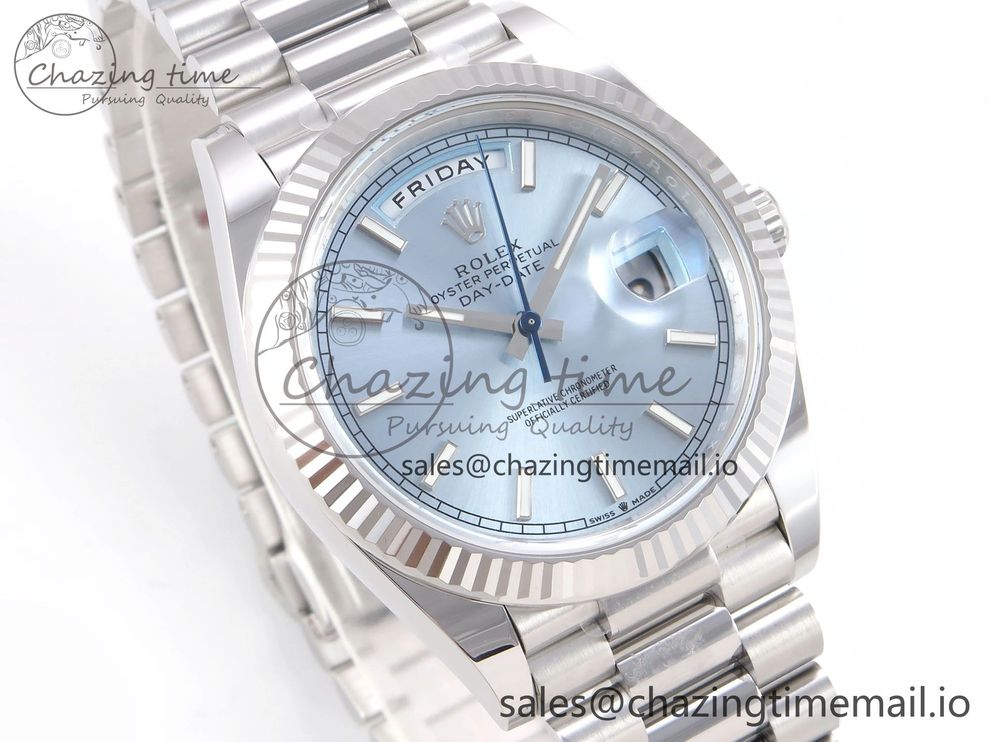 Day Date 40 SS 228236 THBF 1:1 Best Edition Ice-Blue Stick Dial on President Bracelet VR3255 (Gain Weight)