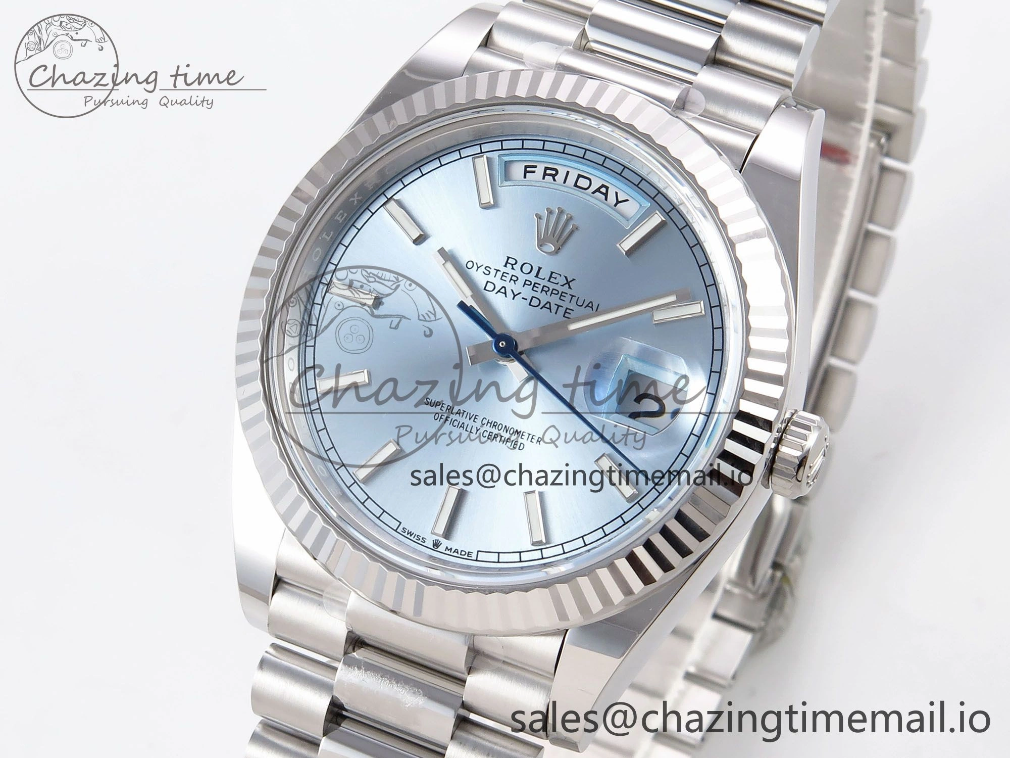 Day Date 40 SS 228236 THBF 1:1 Best Edition Ice-Blue Stick Dial on President Bracelet VR3255 (Gain Weight)