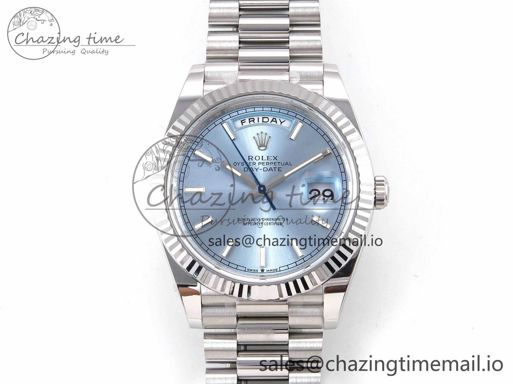 Day Date 40 SS 228236 THBF 1:1 Best Edition Ice-Blue Stick Dial on President Bracelet VR3255 (Gain Weight)