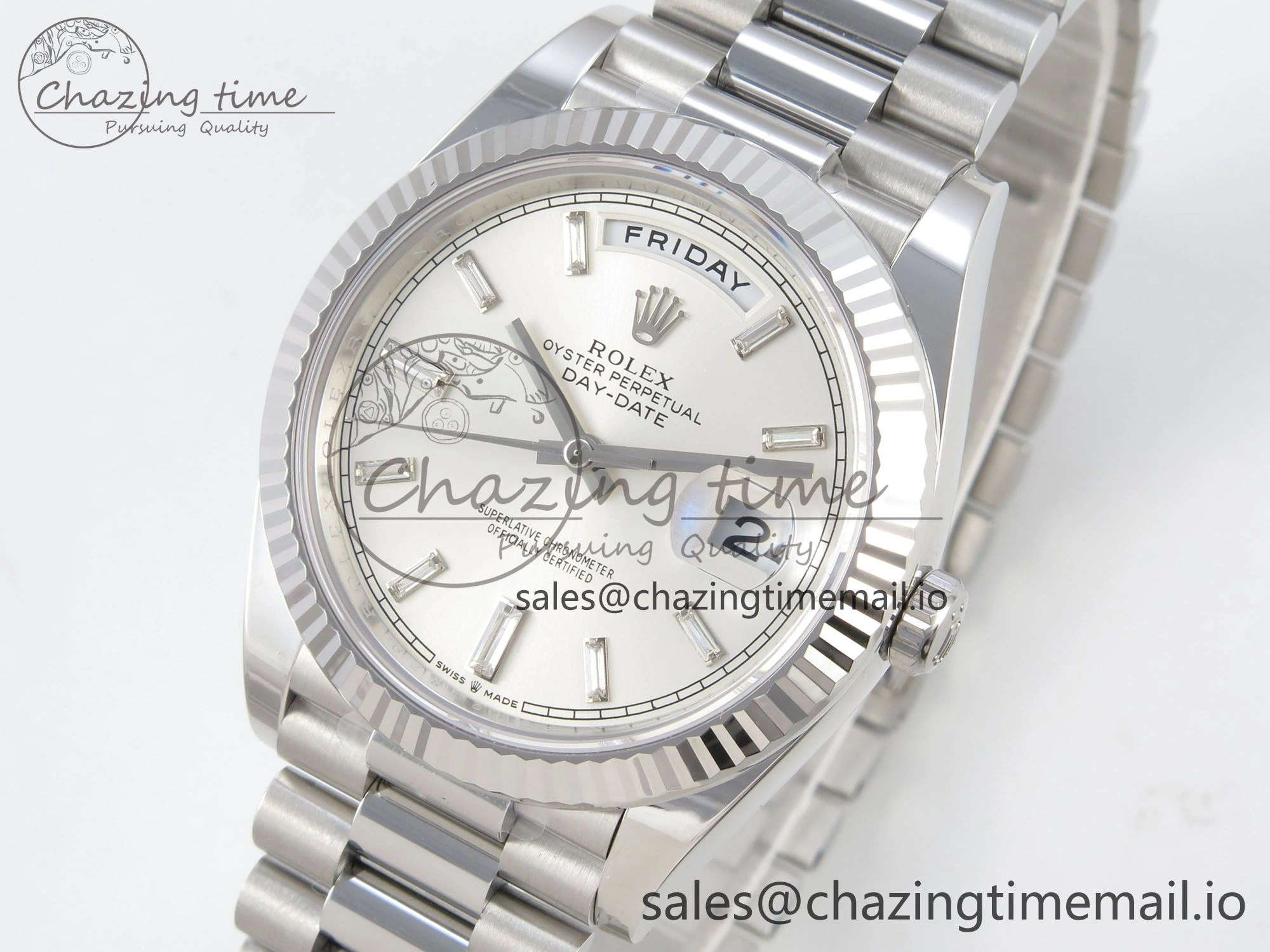 Day Date 40 SS 228236 THBF 1:1 Best Edition White Crystal Dial on President Bracelet VR3255 V3 (Gain Weight)