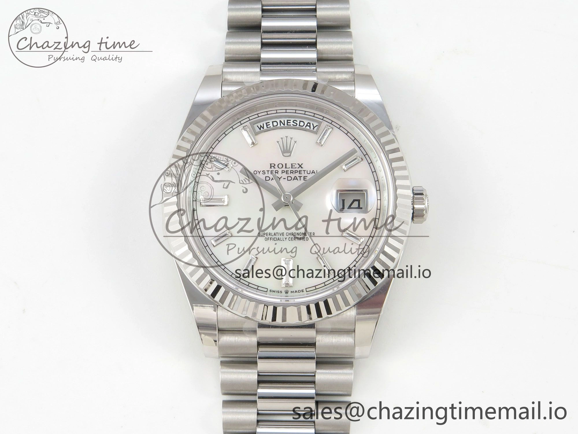 Day Date 40 SS 228236 THBF 1:1 Best Edition White MOP Crystal Dial on President Bracelet VR3255 V3 (Gain Weight)