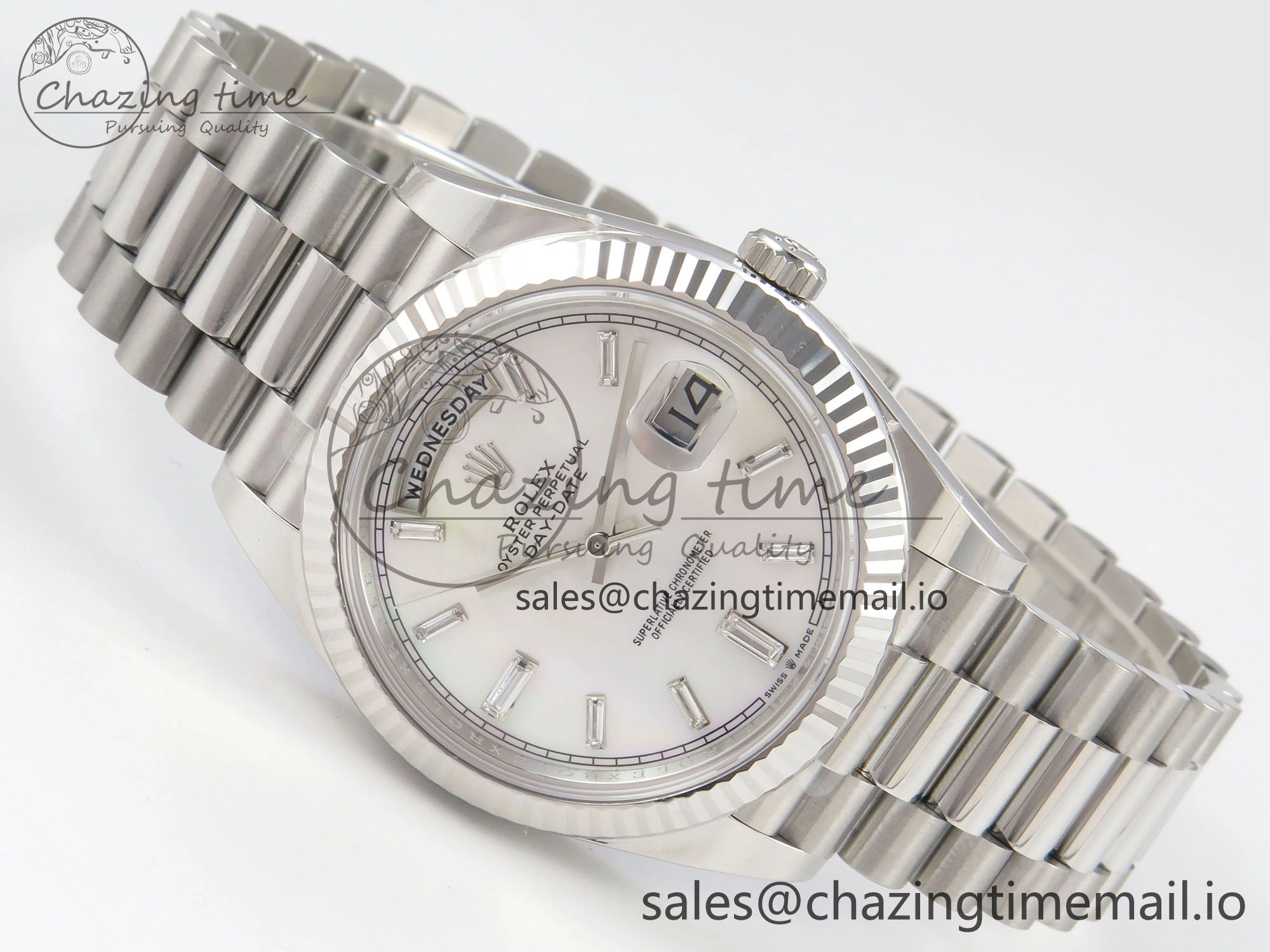 Day Date 40 SS 228236 THBF 1:1 Best Edition White MOP Crystal Dial on President Bracelet VR3255 V3 (Gain Weight)