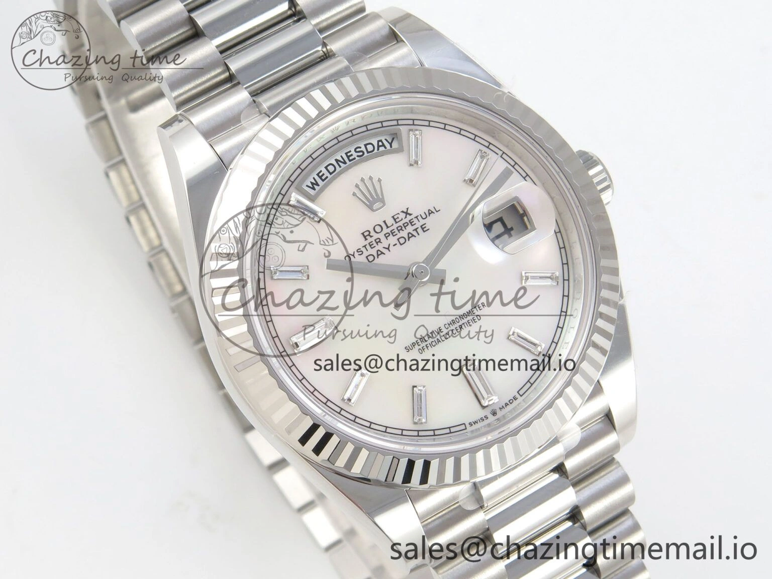 Day Date 40 SS 228236 THBF 1:1 Best Edition White MOP Crystal Dial on President Bracelet VR3255 V3 (Gain Weight)