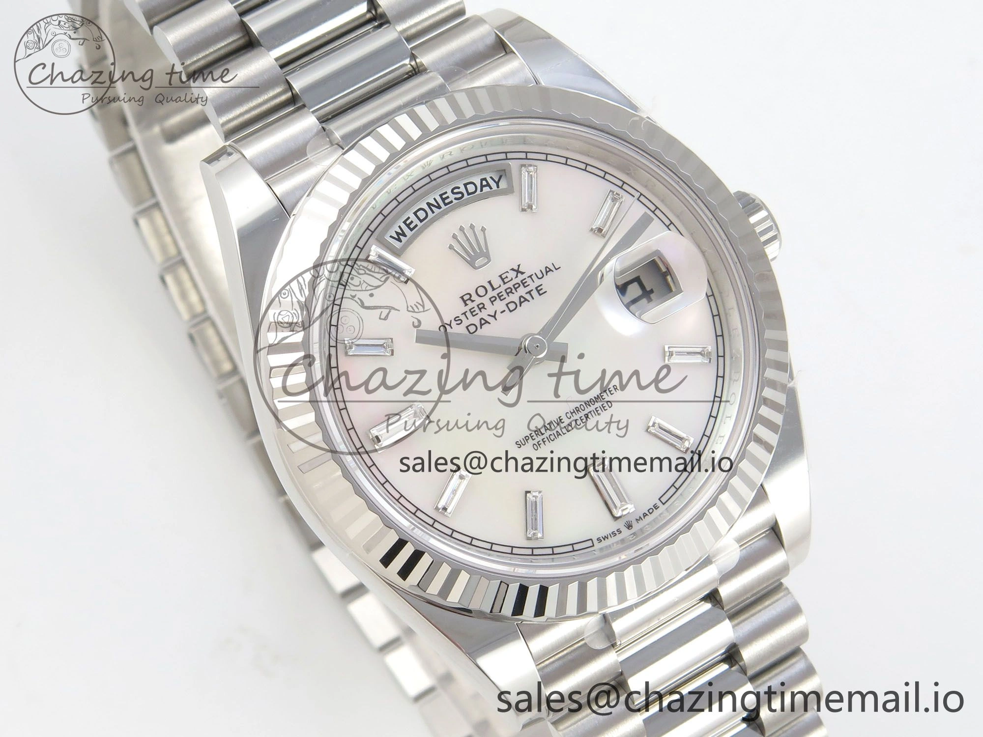 Day Date 40 SS 228236 THBF 1:1 Best Edition White MOP Crystal Dial on President Bracelet VR3255 V3 (Gain Weight)