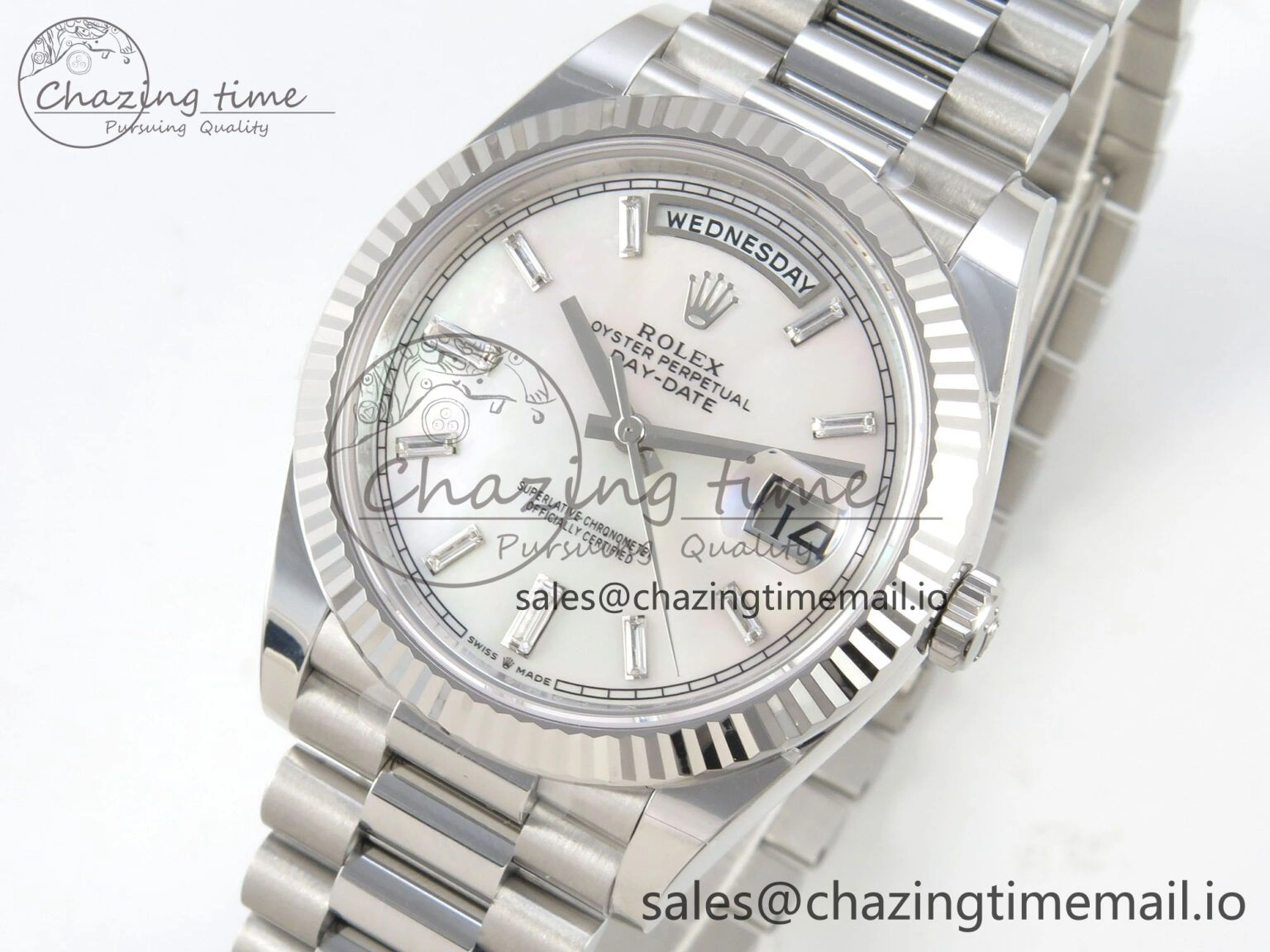 Day Date 40 SS 228236 THBF 1:1 Best Edition White MOP Crystal Dial on President Bracelet VR3255 V3 (Gain Weight)