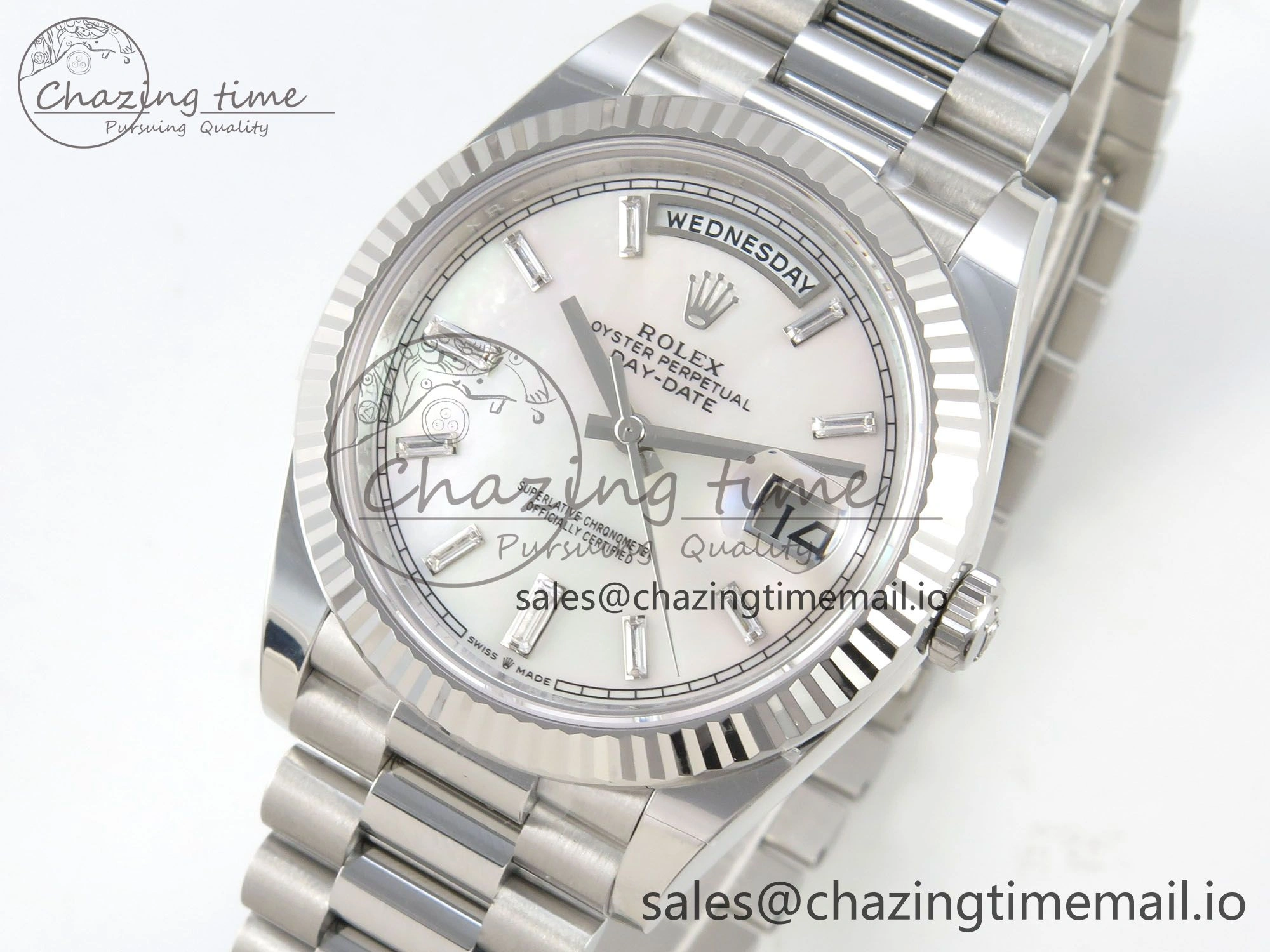 Day Date 40 SS 228236 THBF 1:1 Best Edition White MOP Crystal Dial on President Bracelet VR3255 V3 (Gain Weight)