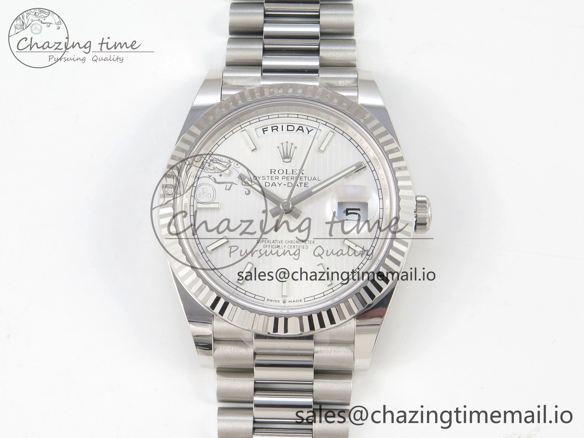 Day Date 40 SS 228236 THBF 1:1 Best Edition White Stripes Marker Dial on President Bracelet VR3255 V3 (Gain Weight)