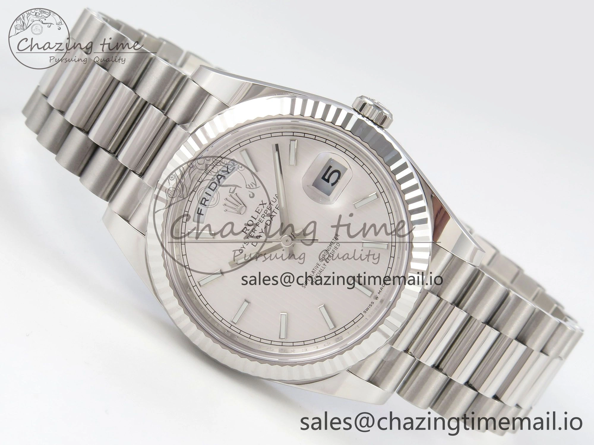 Day Date 40 SS 228236 THBF 1:1 Best Edition White Stripes Marker Dial on President Bracelet VR3255 V3 (Gain Weight)