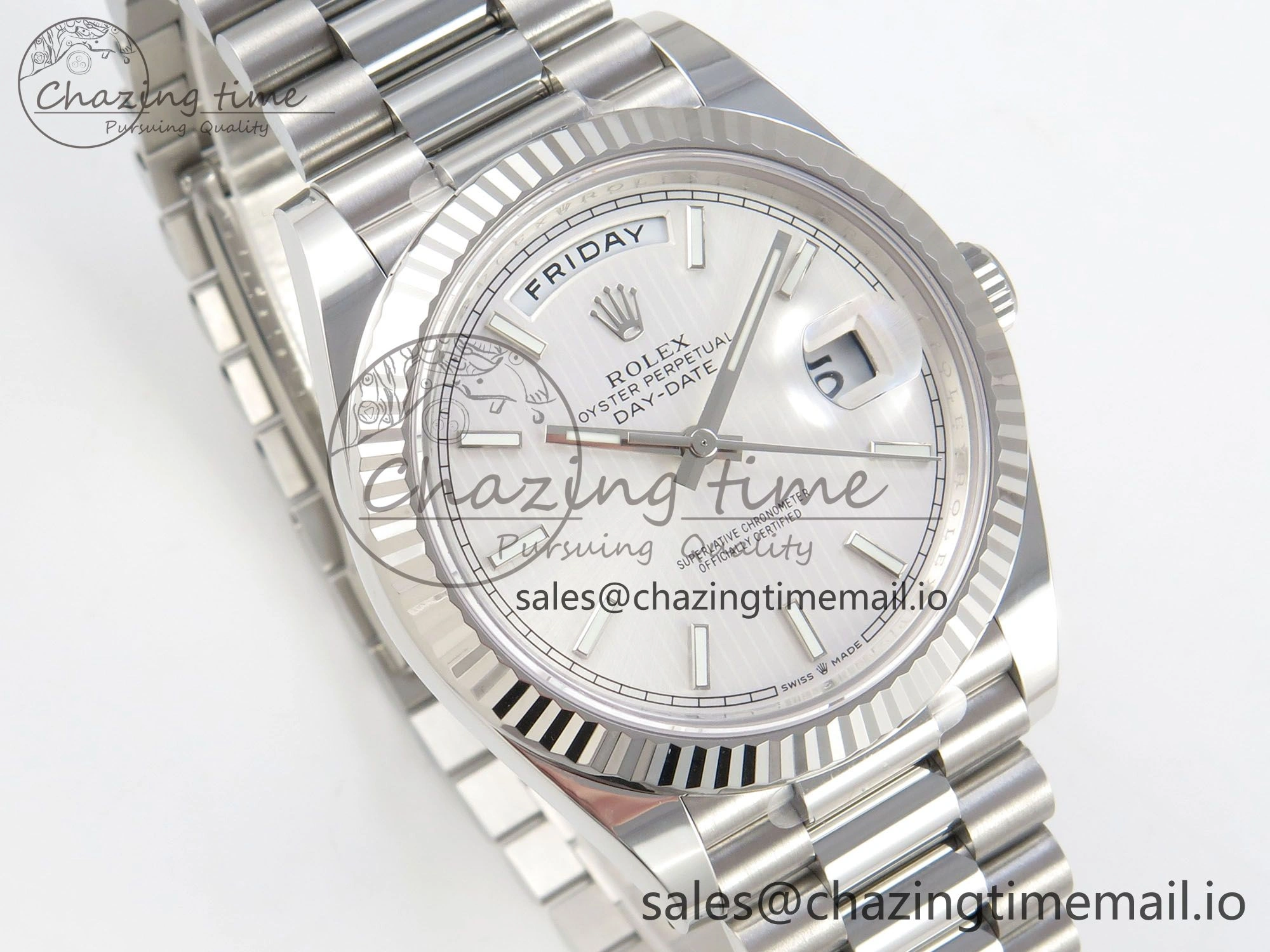 Day Date 40 SS 228236 THBF 1:1 Best Edition White Stripes Marker Dial on President Bracelet VR3255 V3 (Gain Weight)