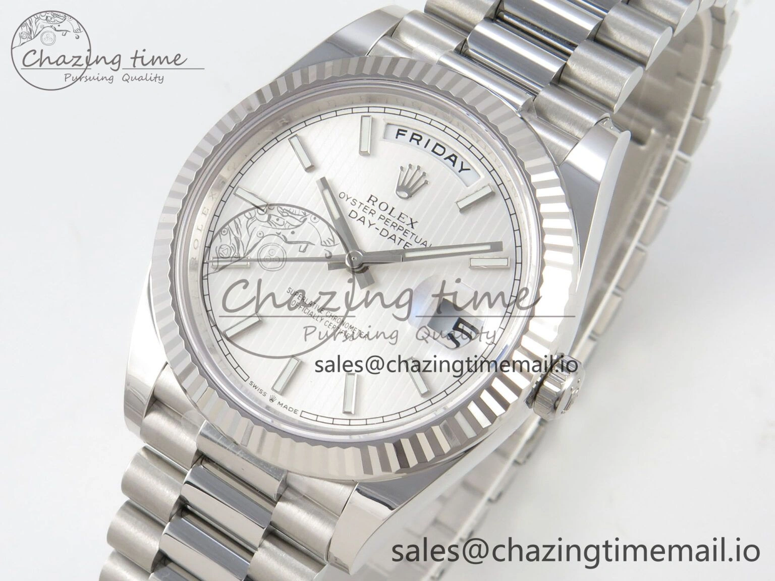 Day Date 40 SS 228236 THBF 1:1 Best Edition White Stripes Marker Dial on President Bracelet VR3255 V3 (Gain Weight)