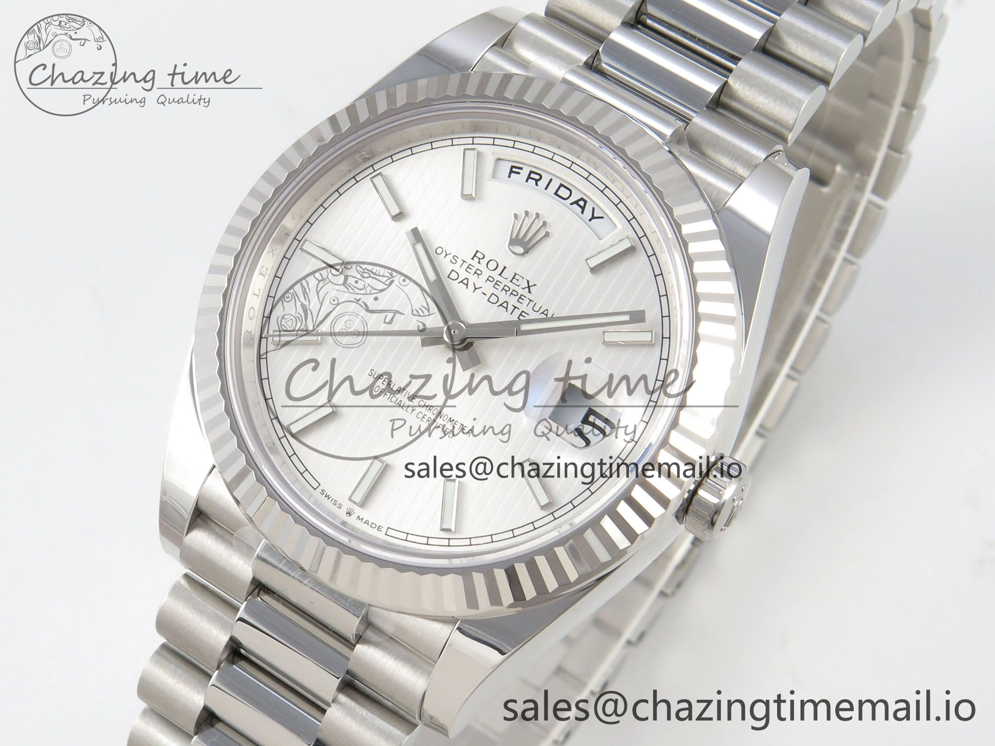 Day Date 40 SS 228236 THBF 1:1 Best Edition White Stripes Marker Dial on President Bracelet VR3255 V3 (Gain Weight)