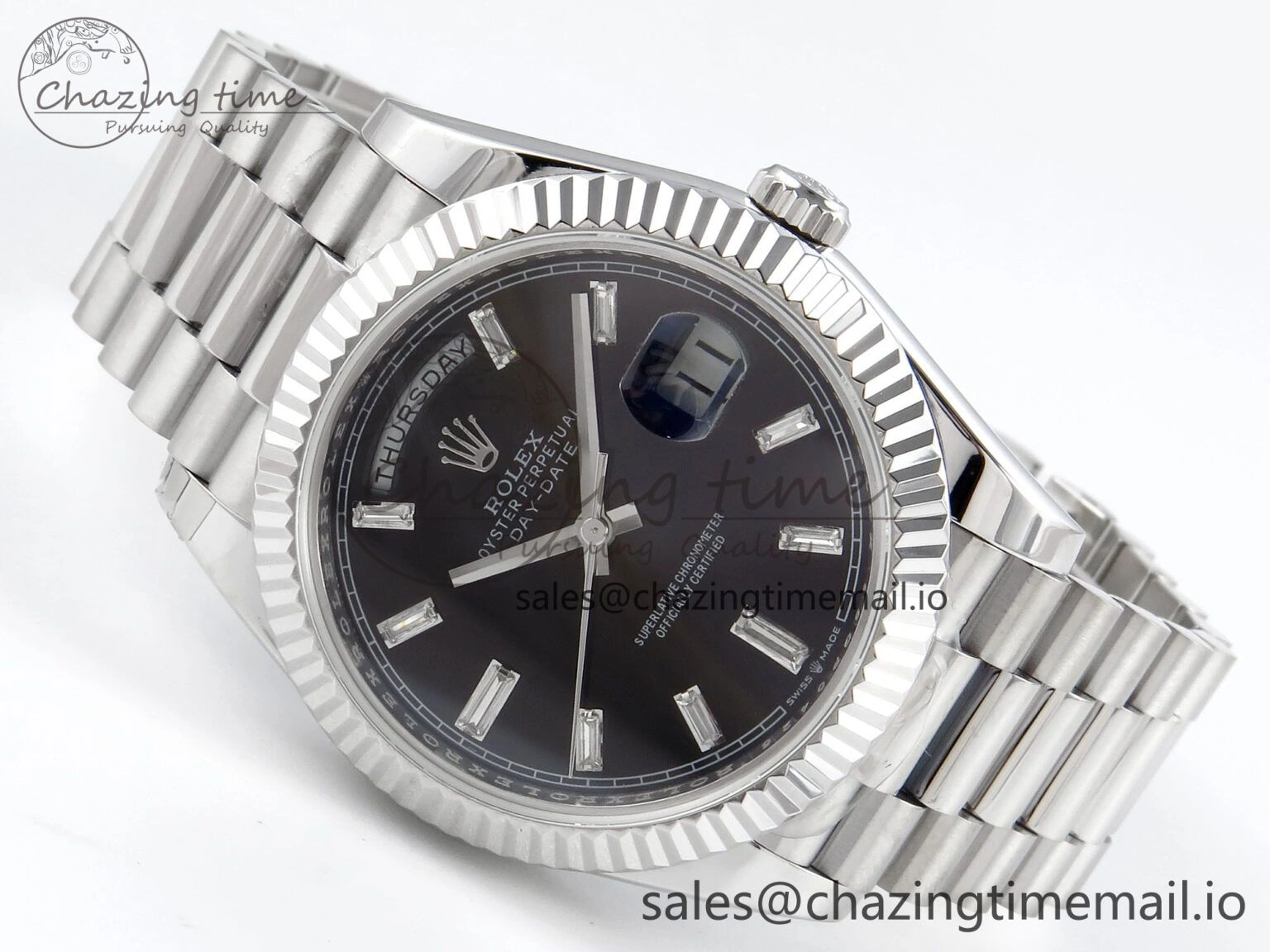 Day Date 40 SS 228239 KF 1:1 Best Edition Black Crystal Dial on President Bracelet VR3255 (Gain Weight)