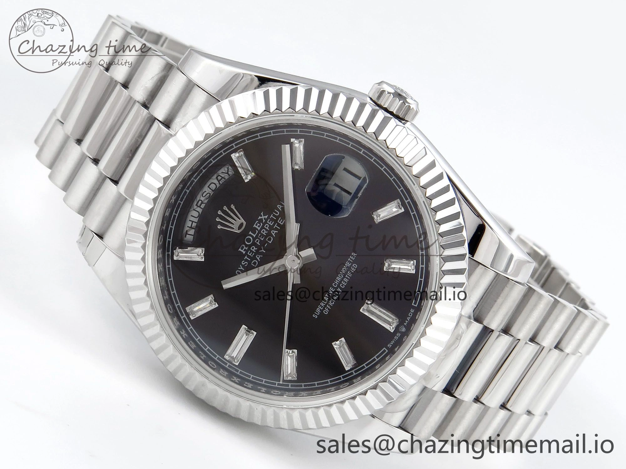 Day Date 40 SS 228239 KF 1:1 Best Edition Black Crystal Dial on President Bracelet VR3255 (Gain Weight)