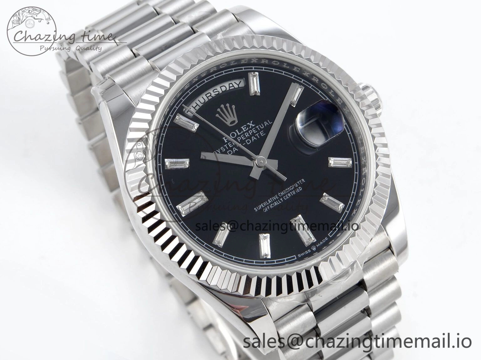 Day Date 40 SS 228239 KF 1:1 Best Edition Black Crystal Dial on President Bracelet VR3255 (Gain Weight)