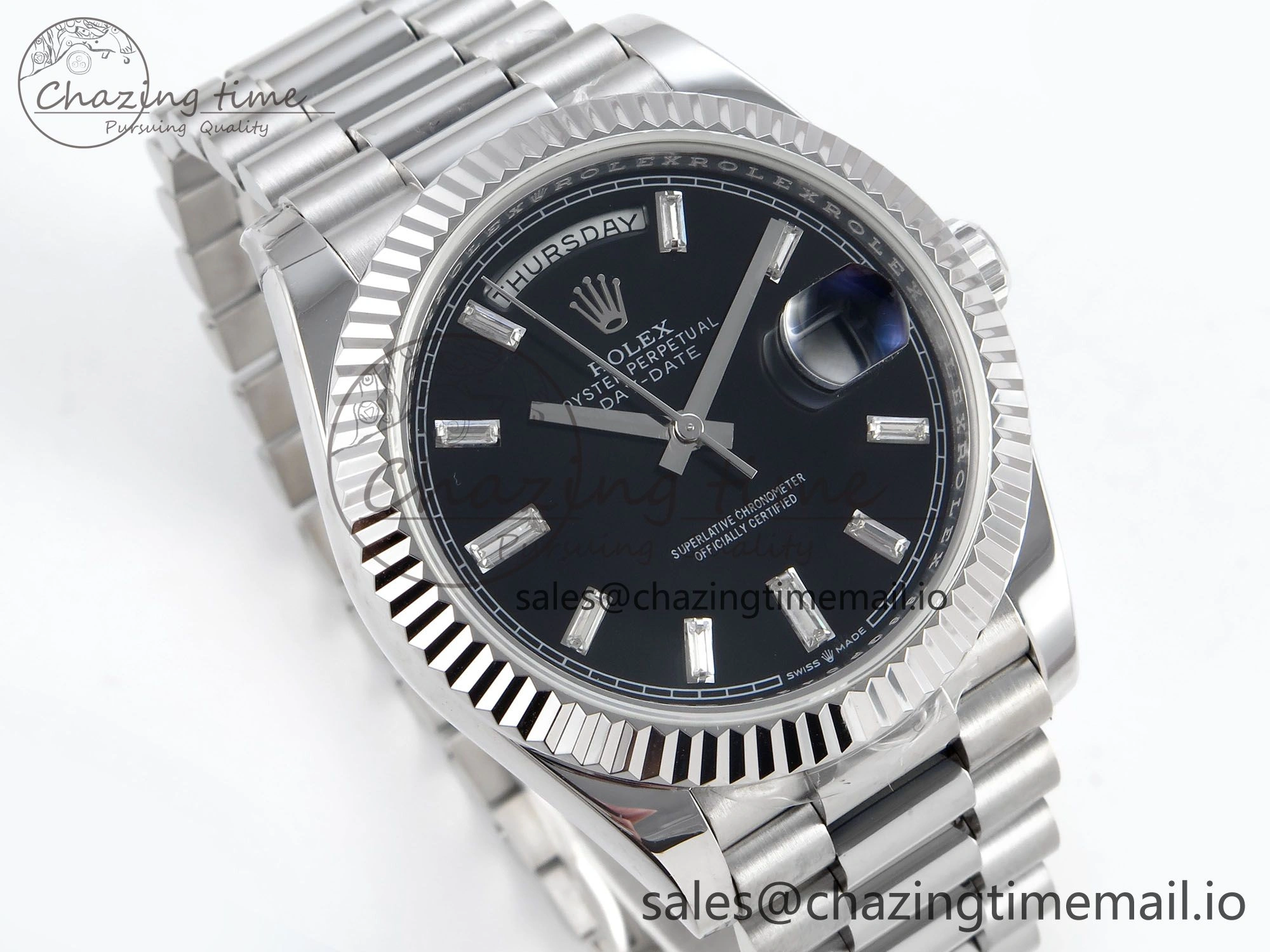 Day Date 40 SS 228239 KF 1:1 Best Edition Black Crystal Dial on President Bracelet VR3255 (Gain Weight)