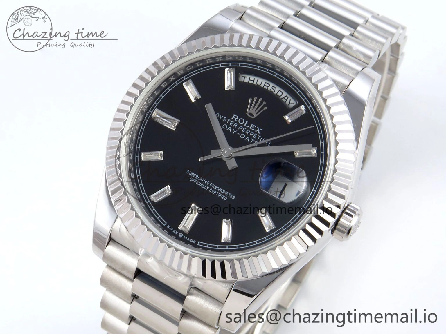Day Date 40 SS 228239 KF 1:1 Best Edition Black Crystal Dial on President Bracelet VR3255 (Gain Weight)