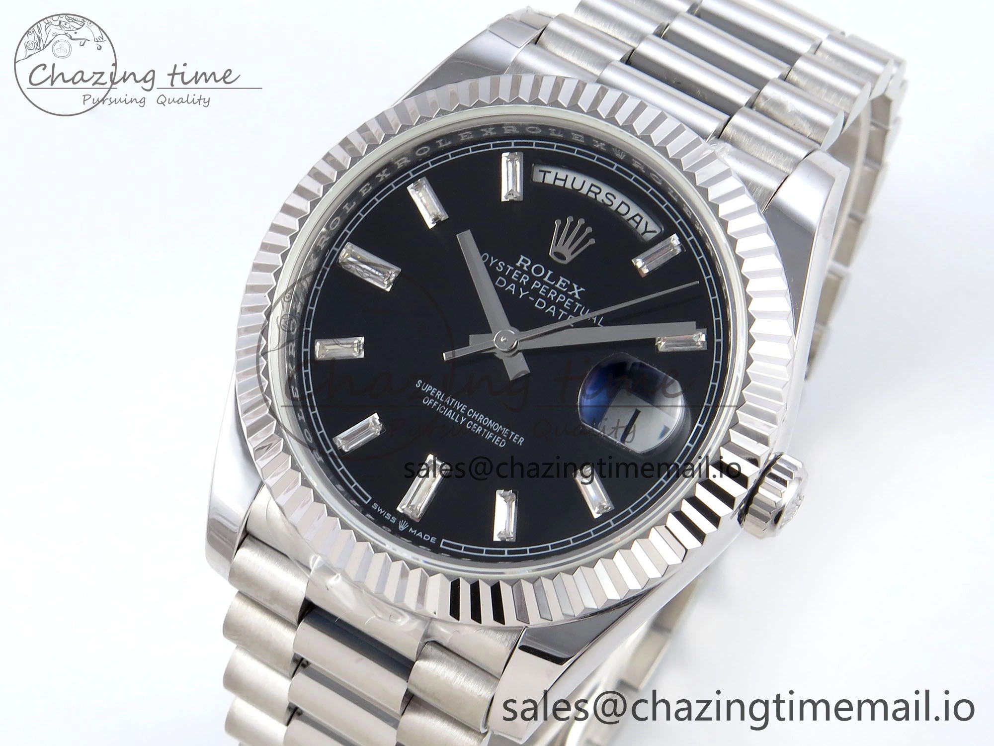 Day Date 40 SS 228239 KF 1:1 Best Edition Black Crystal Dial on President Bracelet VR3255 (Gain Weight)