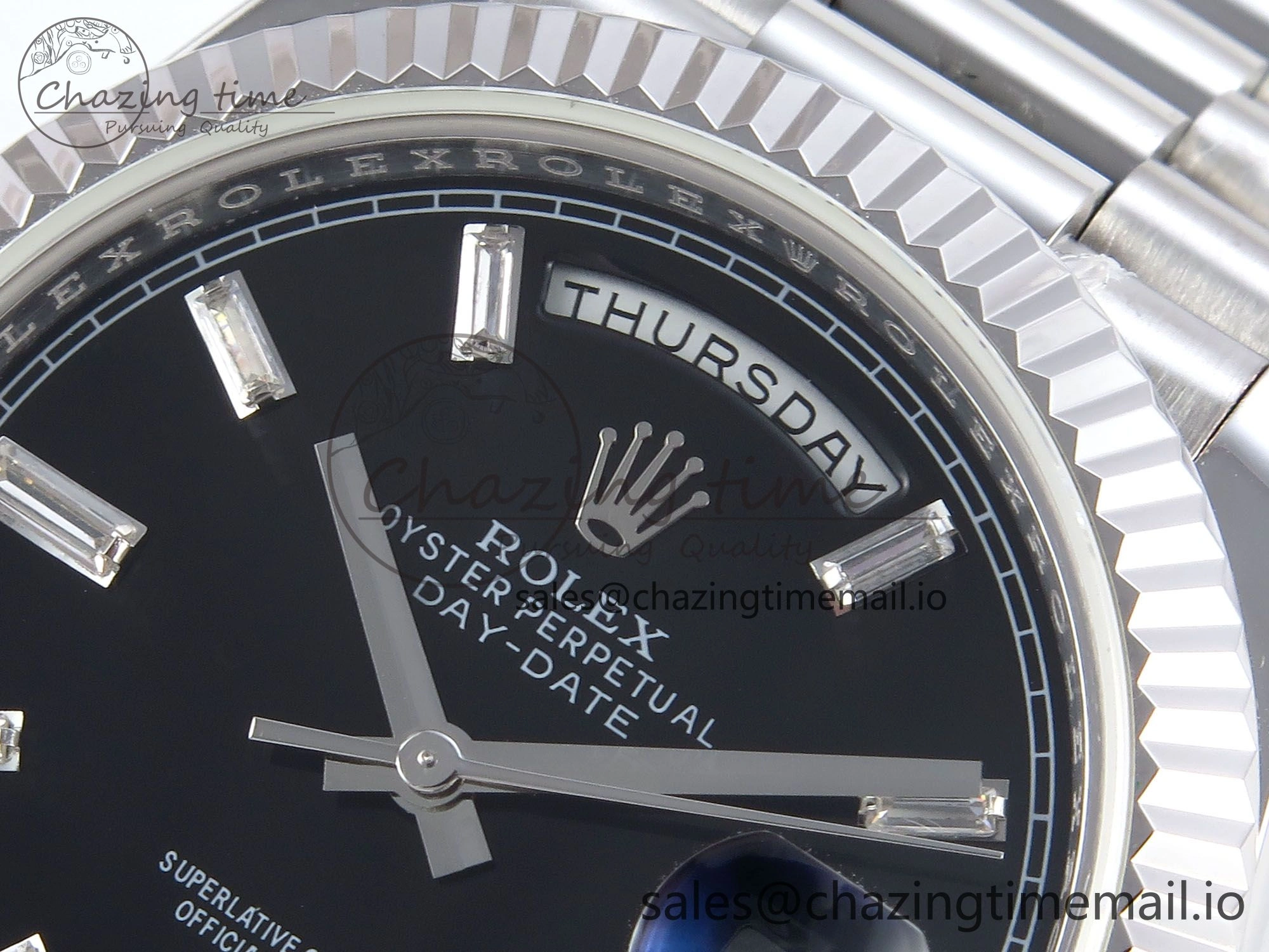 Day Date 40 SS 228239 KF 1:1 Best Edition Black Crystal Dial on President Bracelet VR3255 (Gain Weight)