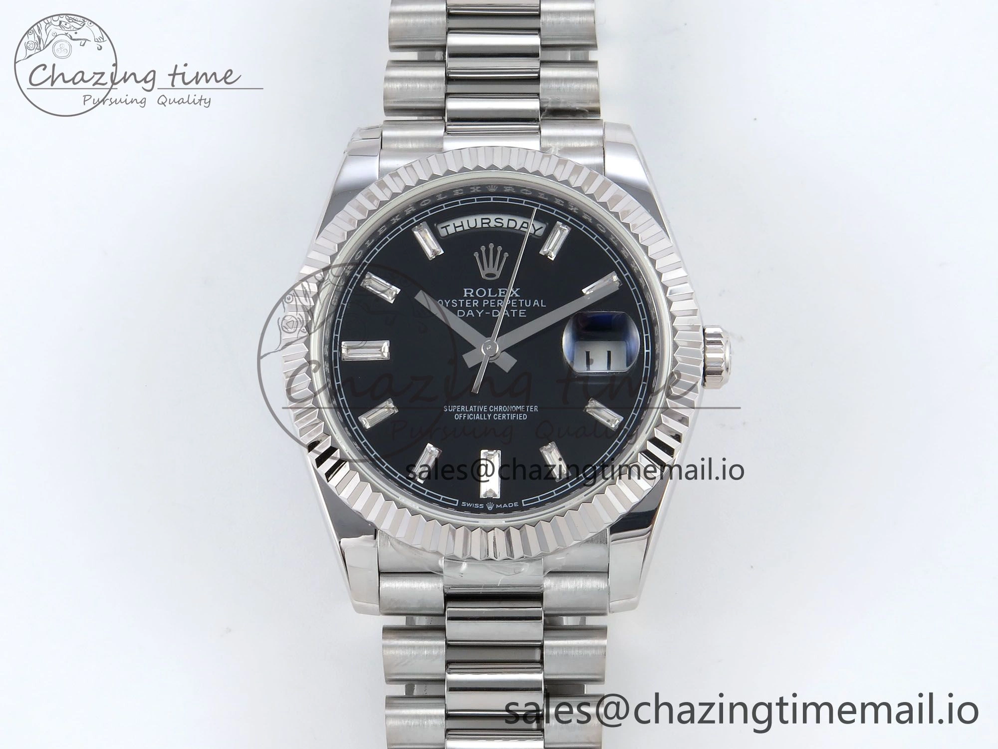 Day Date 40 SS 228239 KF 1:1 Best Edition Black Crystal Dial on President Bracelet VR3255 (Gain Weight)