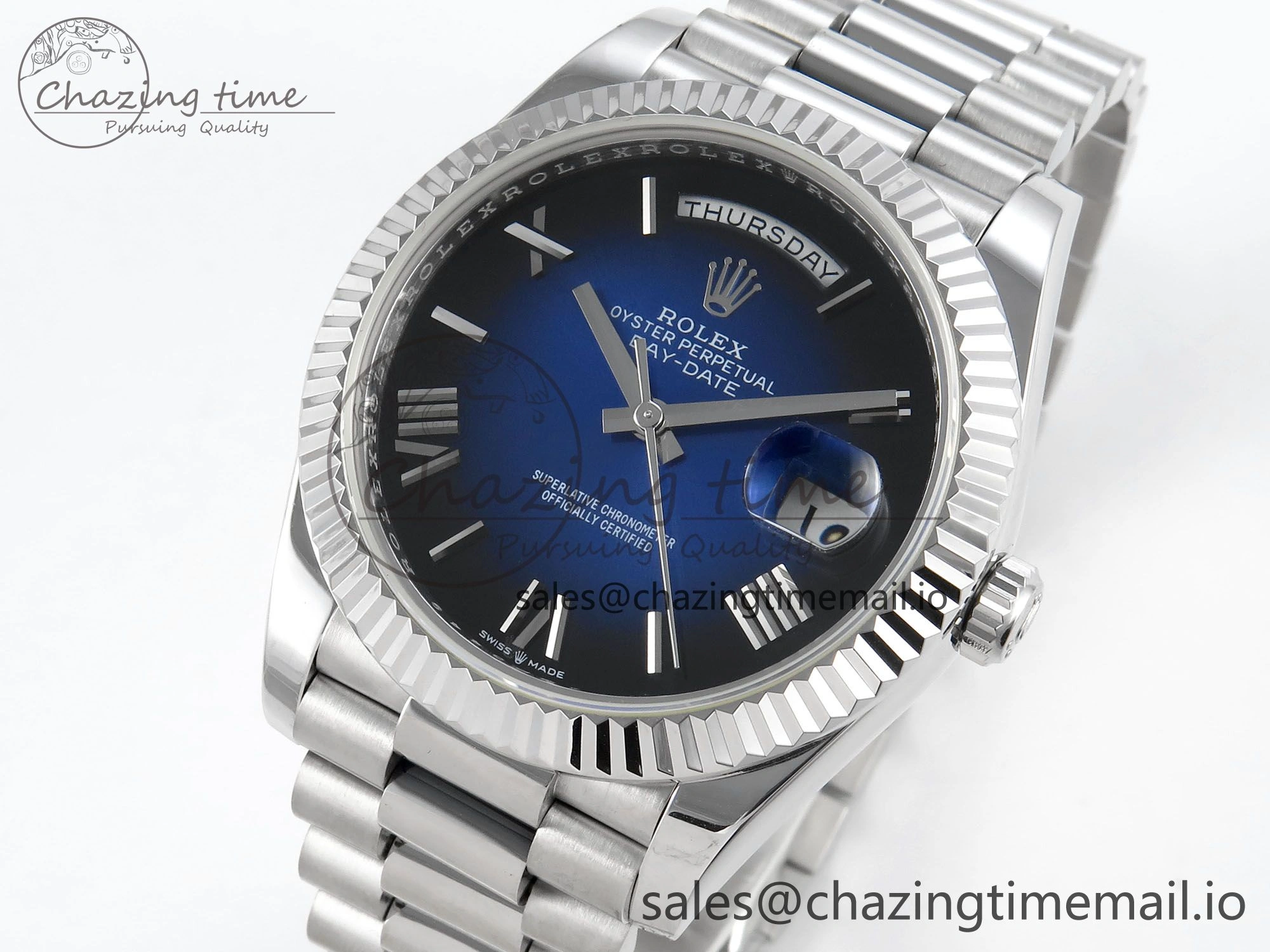 Day Date 40 SS 228239 KF 1:1 Best Edition Blue Ombre Dial on President Bracelet VR3255 (Gain Weight)