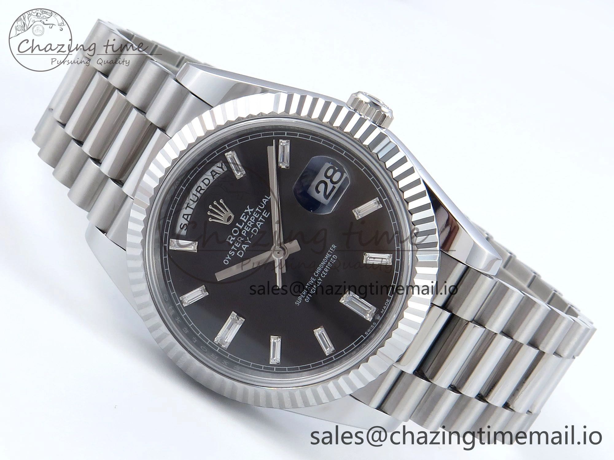 Day Date 40 SS 228239 Noob 1:1 Best Edition Black Crystal Dial on President Bracelet A2836 (Gain Weight)