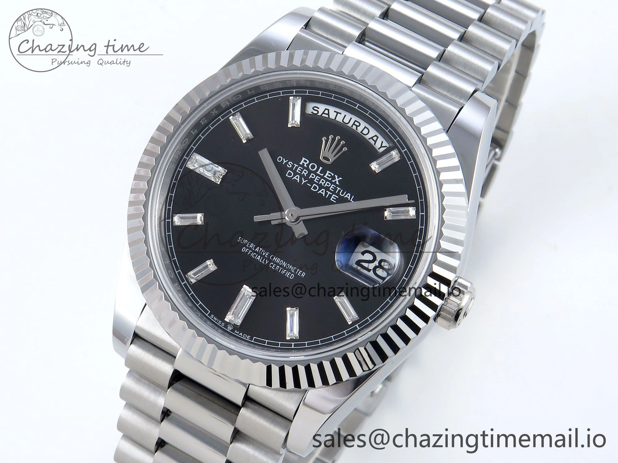 Day Date 40 SS 228239 Noob 1:1 Best Edition Black Crystal Dial on President Bracelet A2836 (Gain Weight)