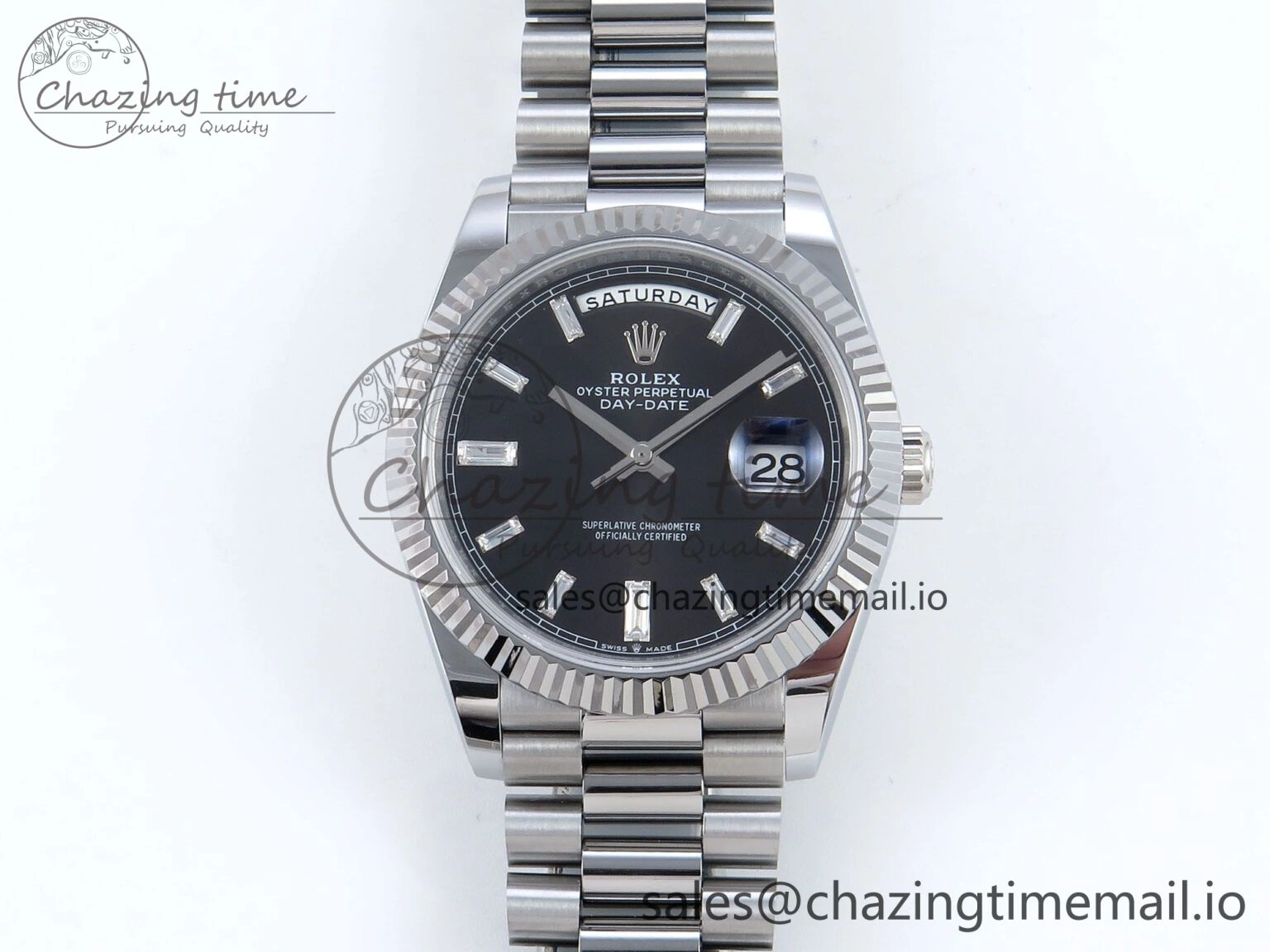 Day Date 40 SS 228239 Noob 1:1 Best Edition Black Crystal Dial on President Bracelet A2836 (Gain Weight)