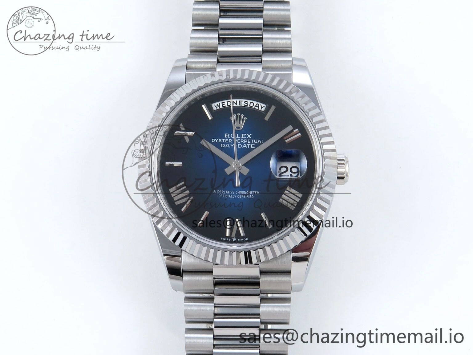Day Date 40 SS 228239 Noob 1:1 Best Edition Blue Ombre Roman Dial on President Bracelet A2836 (Gain Weight)