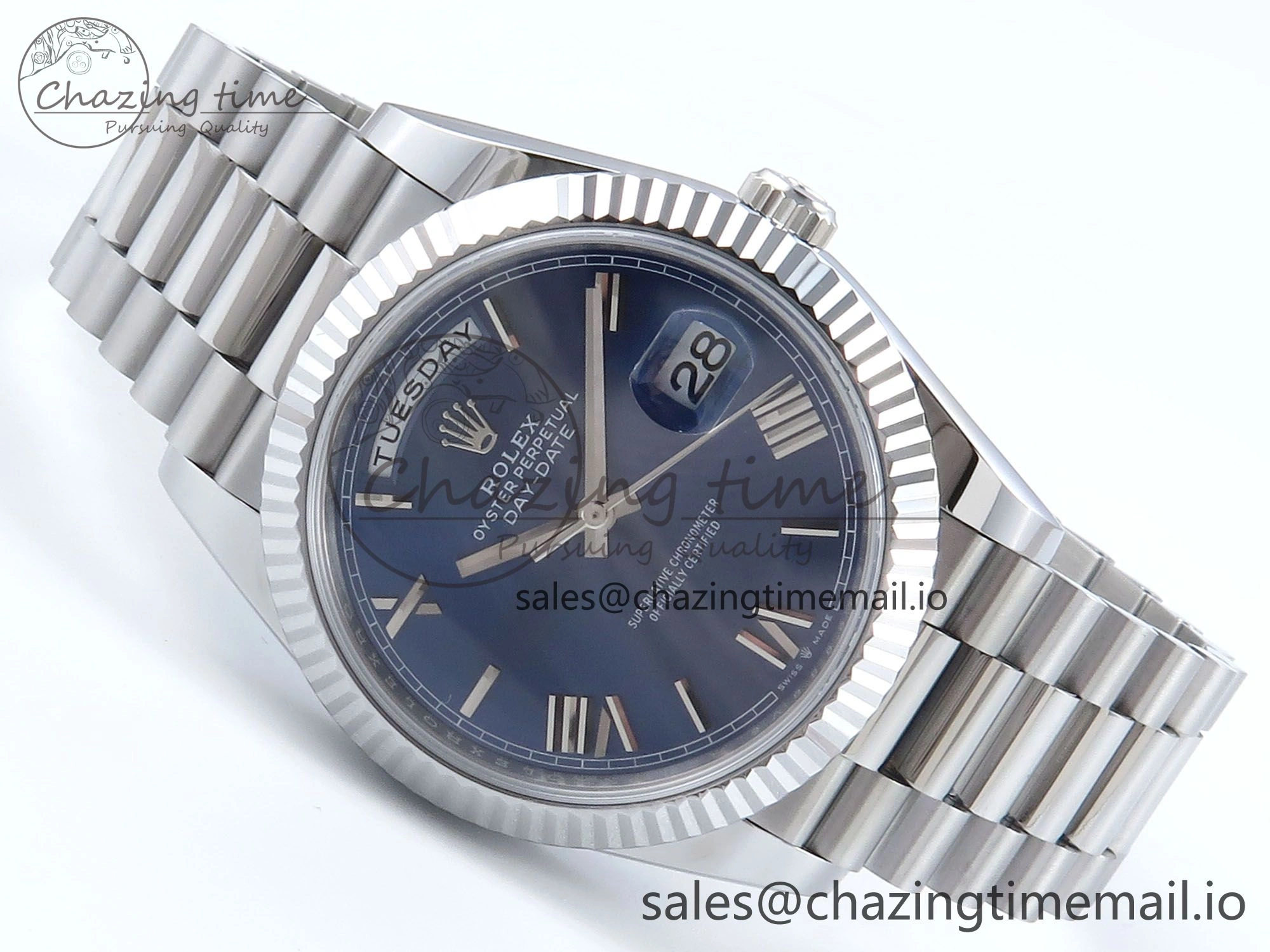 Day Date 40 SS 228239 Noob 1:1 Best Edition Blue Roman Dial on President Bracelet A2836 (Gain Weight)