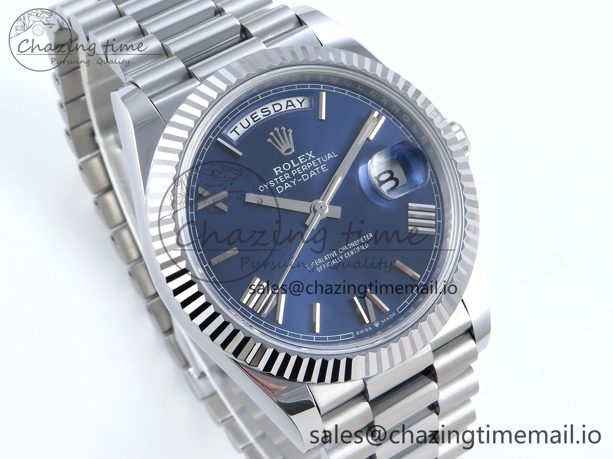 Day Date 40 SS 228239 Noob 1:1 Best Edition Blue Roman Dial on President Bracelet A2836 (Gain Weight)