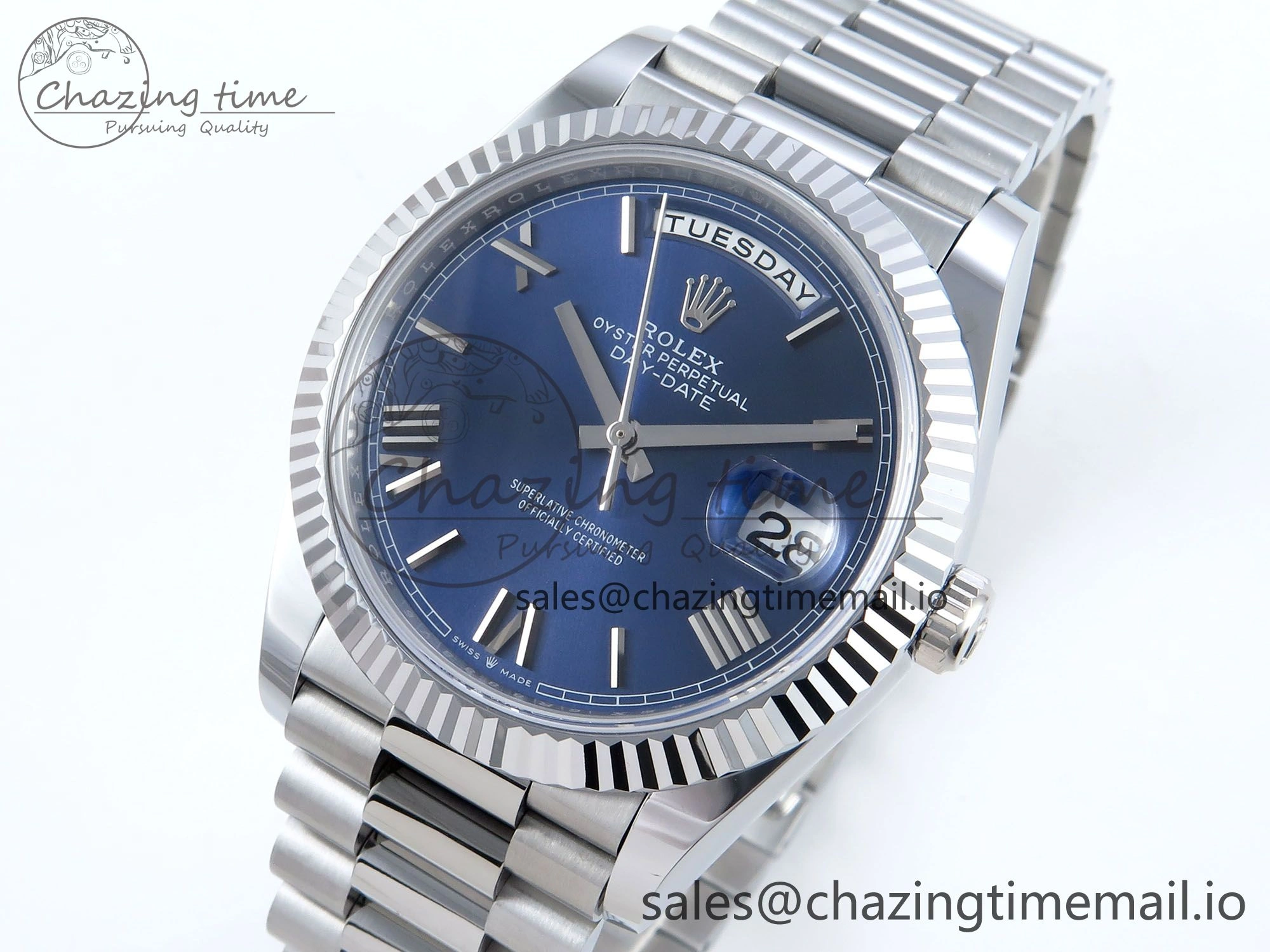 Day Date 40 SS 228239 Noob 1:1 Best Edition Blue Roman Dial on President Bracelet A2836 (Gain Weight)