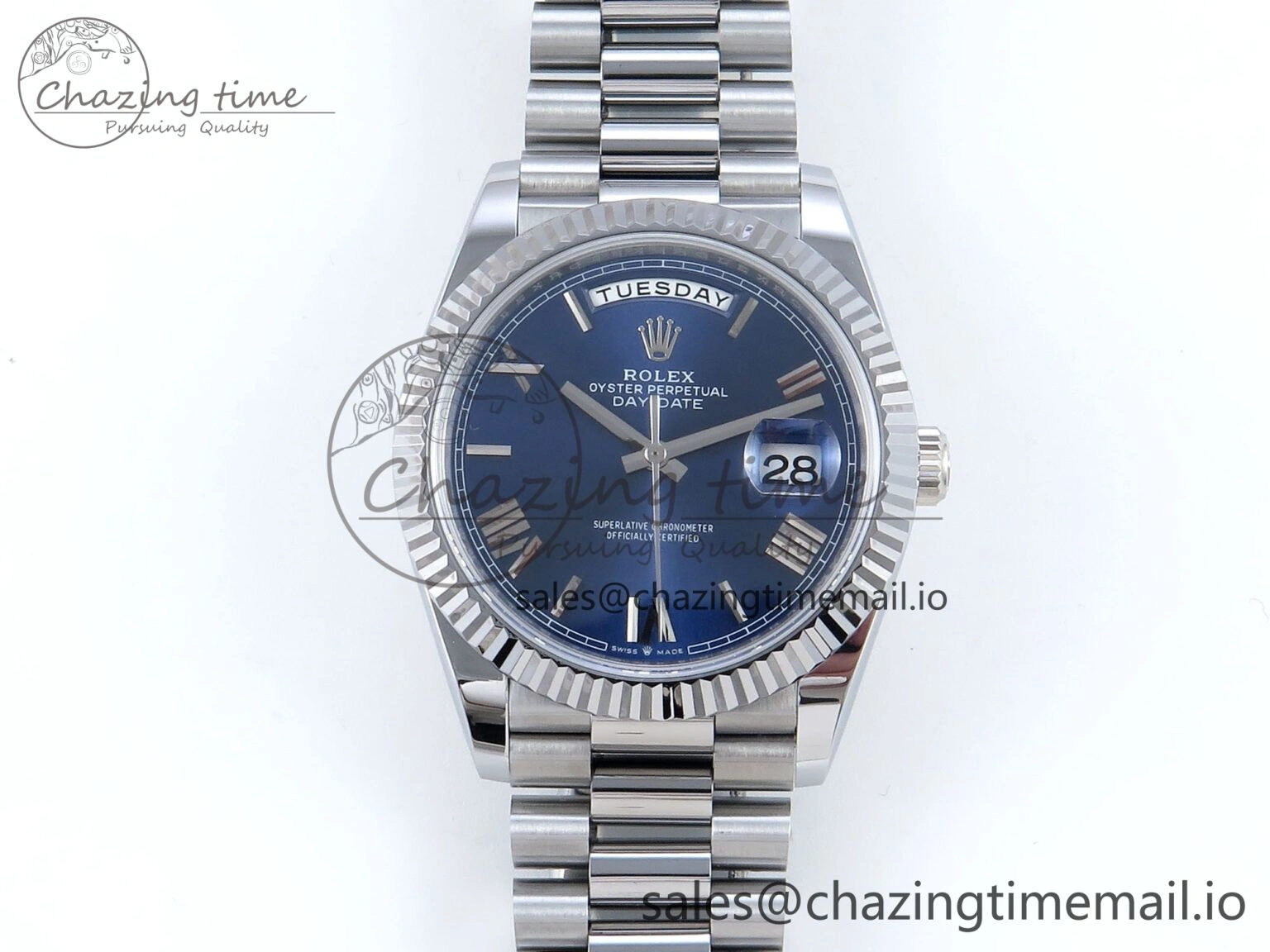 Day Date 40 SS 228239 Noob 1:1 Best Edition Blue Roman Dial on President Bracelet A2836 (Gain Weight)
