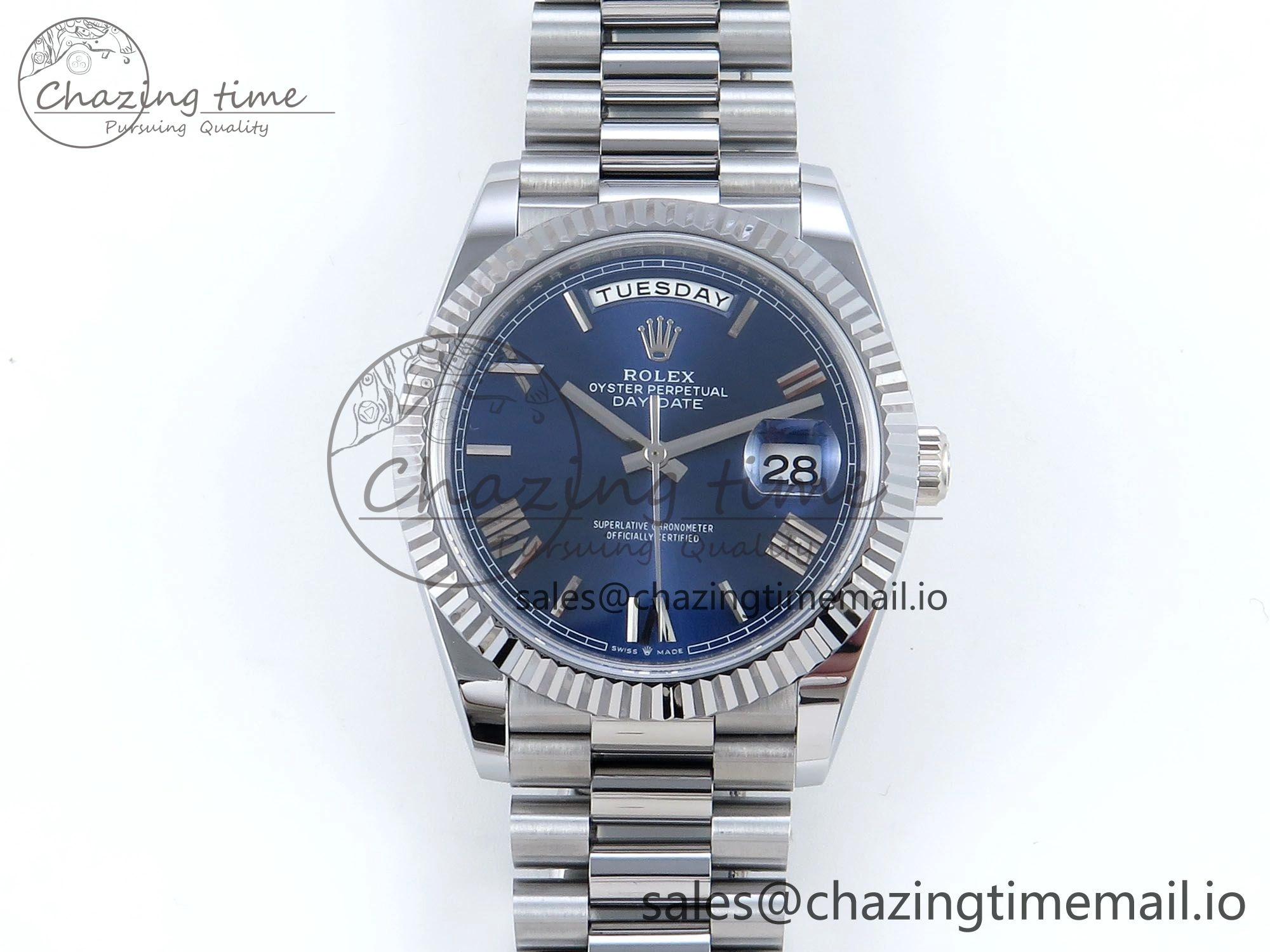 Day Date 40 SS 228239 Noob 1:1 Best Edition Blue Roman Dial on President Bracelet A2836 (Gain Weight)