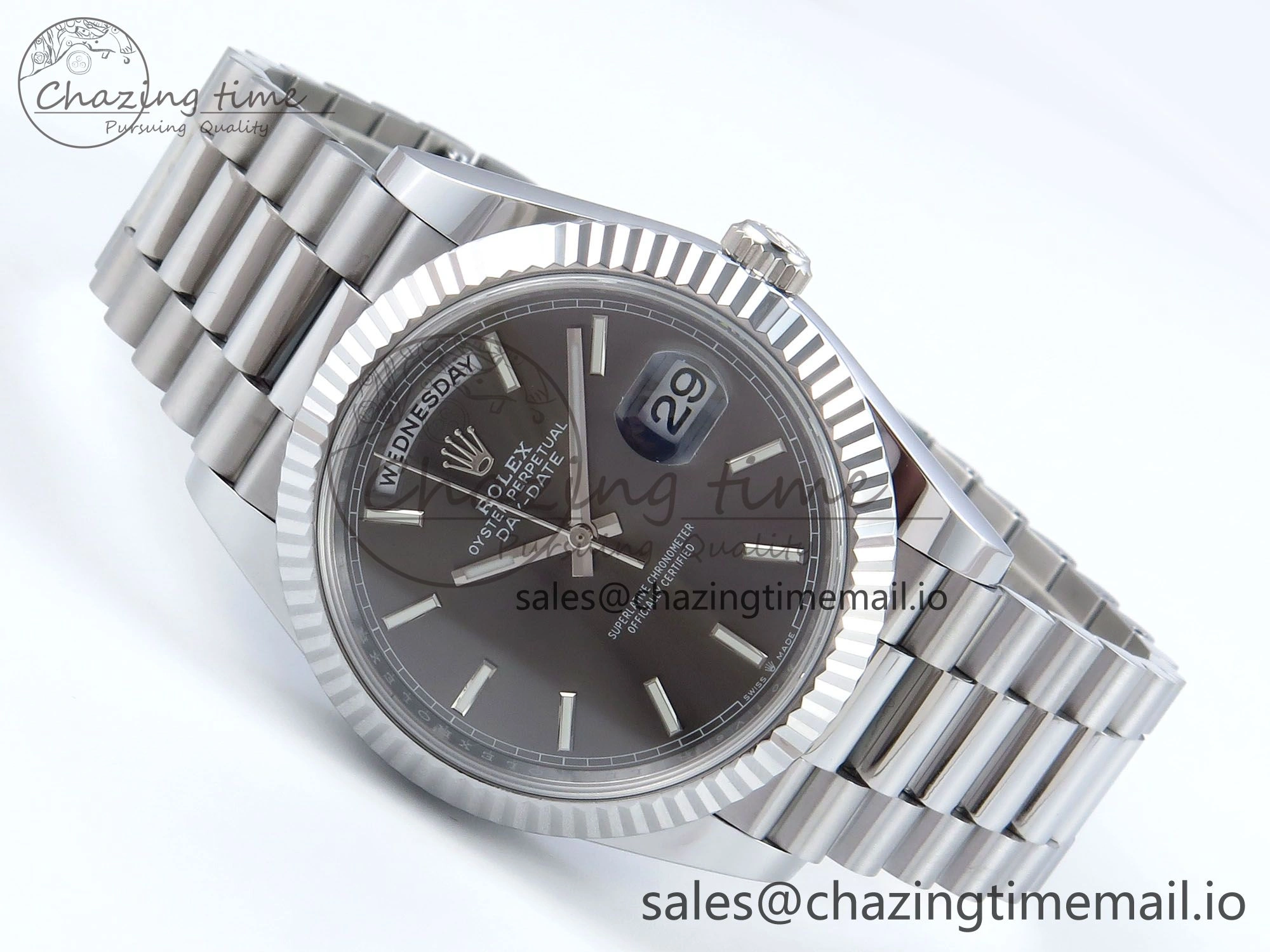 Day Date 40 SS 228239 Noob 1:1 Best Edition Gray Stick Dial on President Bracelet A2836 (Gain Weight)