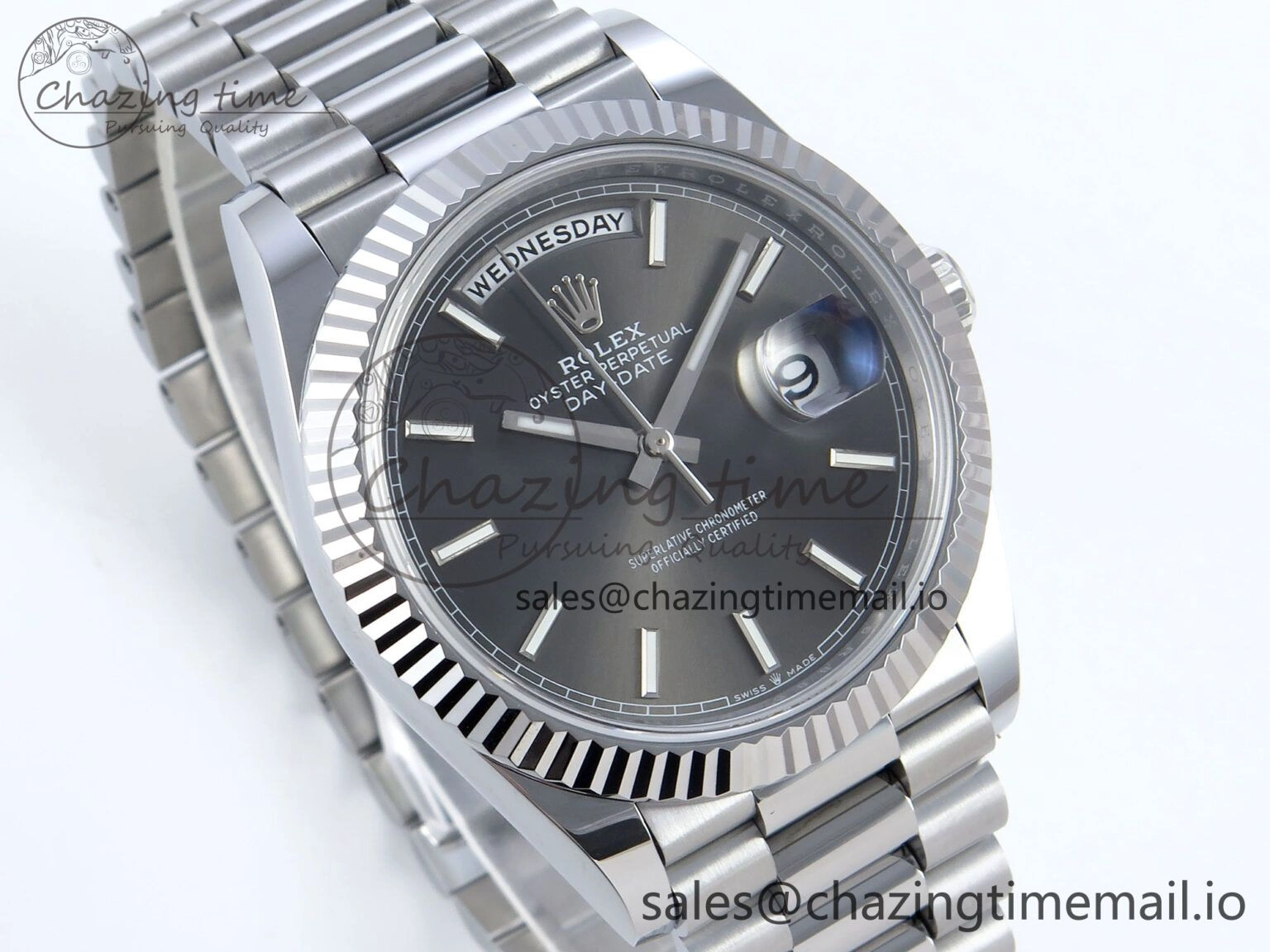 Day Date 40 SS 228239 Noob 1:1 Best Edition Gray Stick Dial on President Bracelet A2836 (Gain Weight)