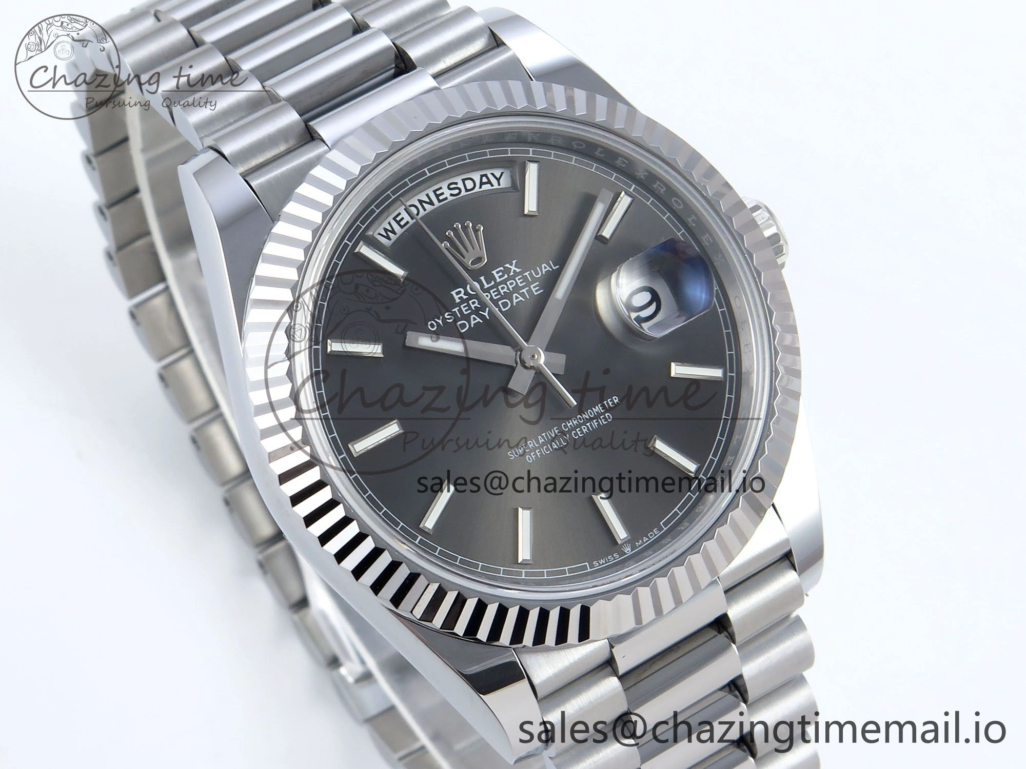 Day Date 40 SS 228239 Noob 1:1 Best Edition Gray Stick Dial on President Bracelet A2836 (Gain Weight)