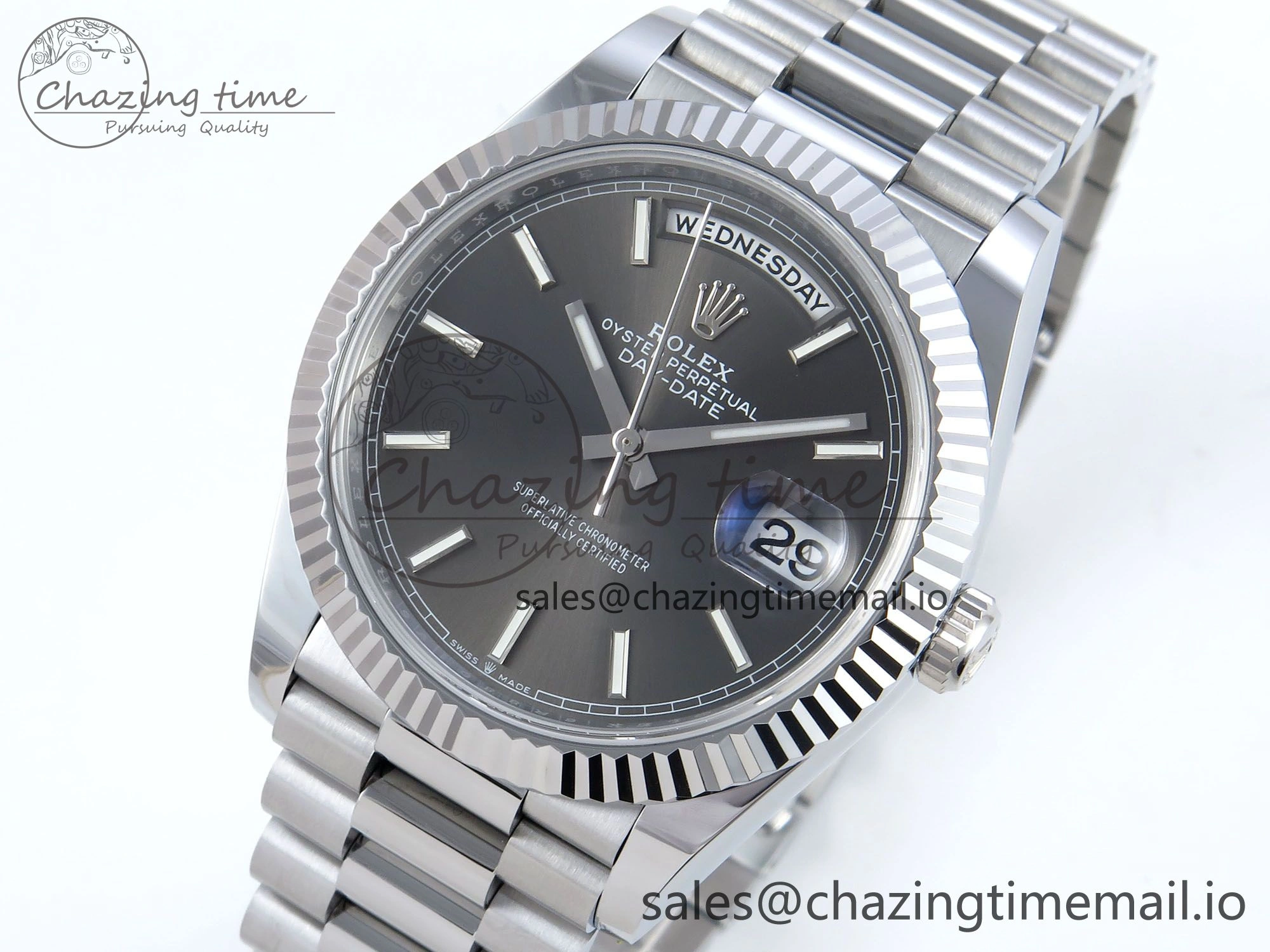 Day Date 40 SS 228239 Noob 1:1 Best Edition Gray Stick Dial on President Bracelet A2836 (Gain Weight)