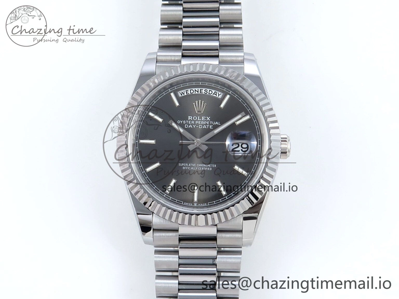 Day Date 40 SS 228239 Noob 1:1 Best Edition Gray Stick Dial on President Bracelet A2836 (Gain Weight)