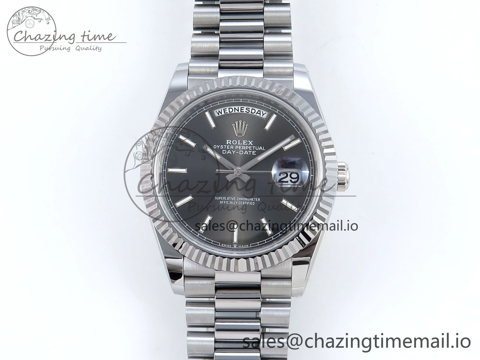 Day Date 40 SS 228239 Noob 1:1 Best Edition Gray Stick Dial on President Bracelet A2836 (Gain Weight)