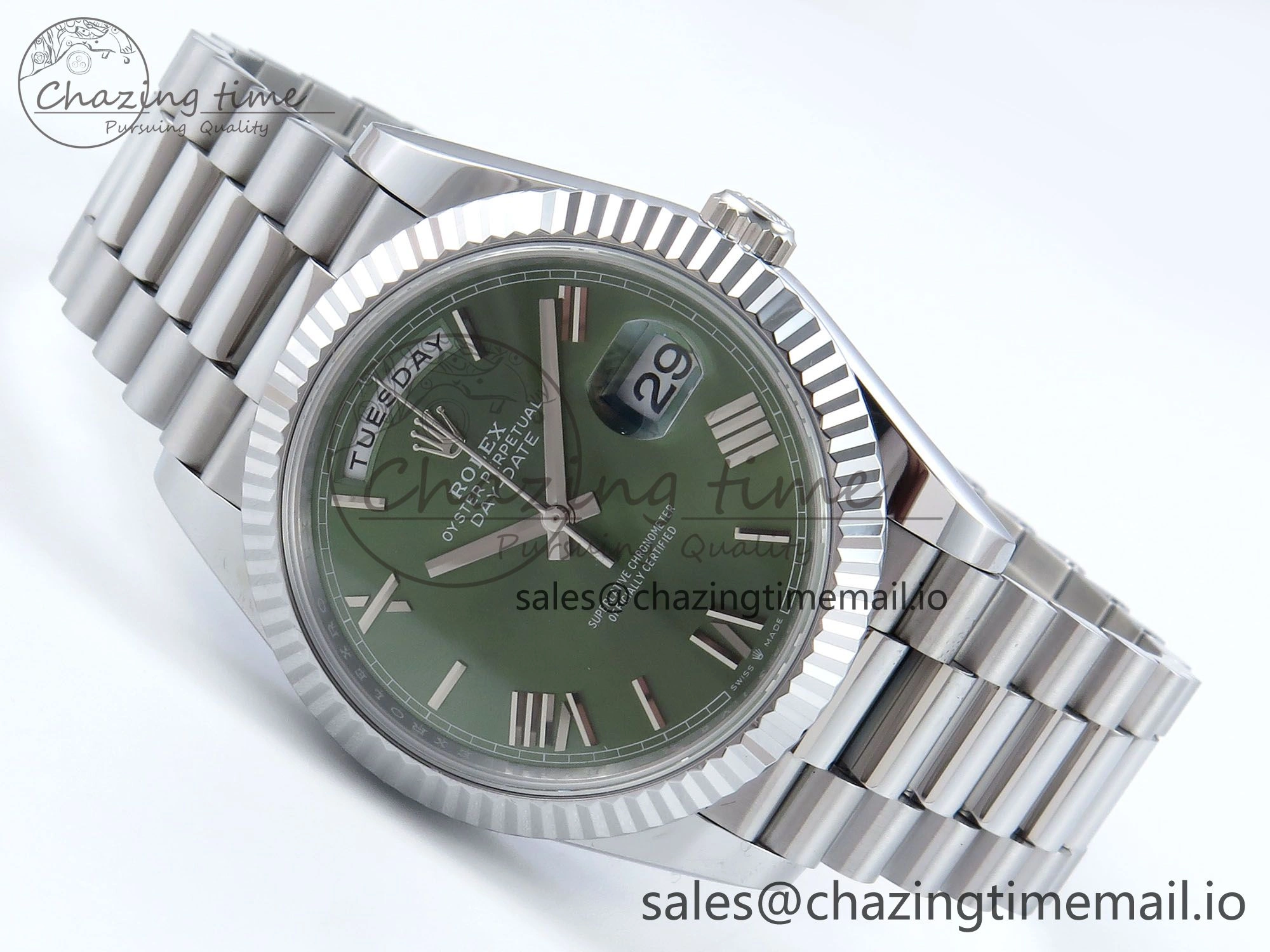 Day Date 40 SS 228239 Noob 1:1 Best Edition Green Roman Dial on President Bracelet A2836 (Gain Weight)