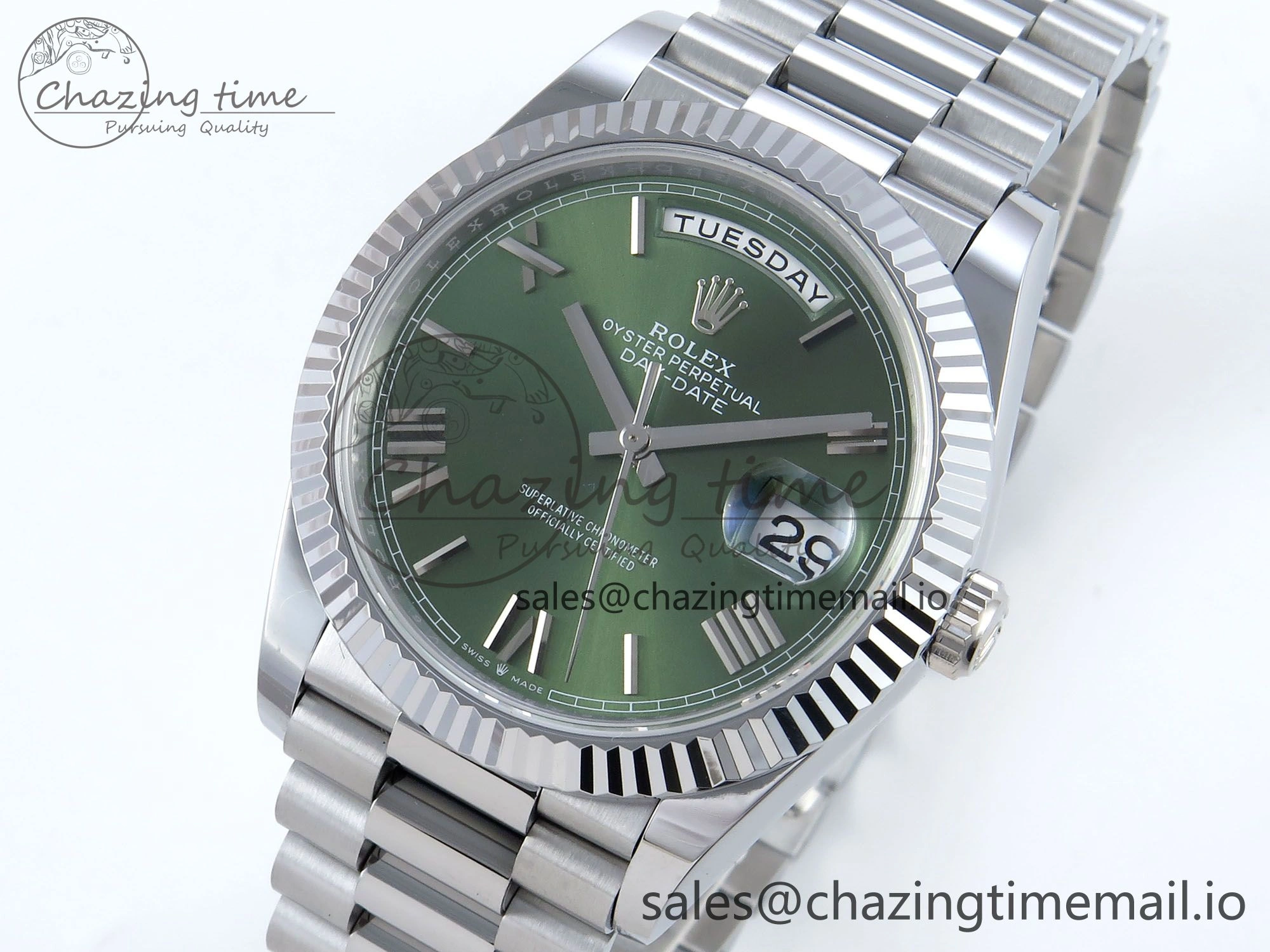 Day Date 40 SS 228239 Noob 1:1 Best Edition Green Roman Dial on President Bracelet A2836 (Gain Weight)