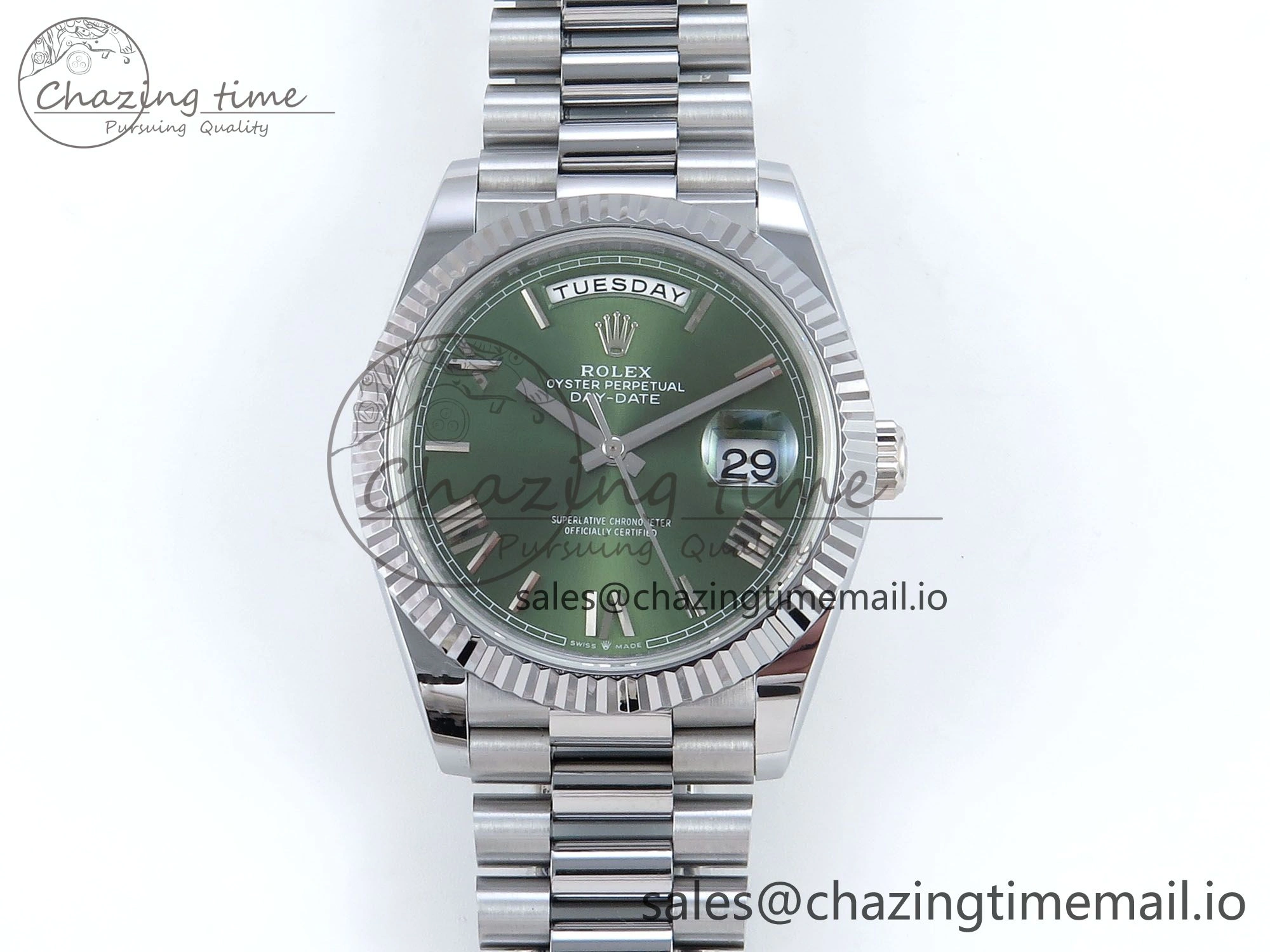 Day Date 40 SS 228239 Noob 1:1 Best Edition Green Roman Dial on President Bracelet A2836 (Gain Weight)