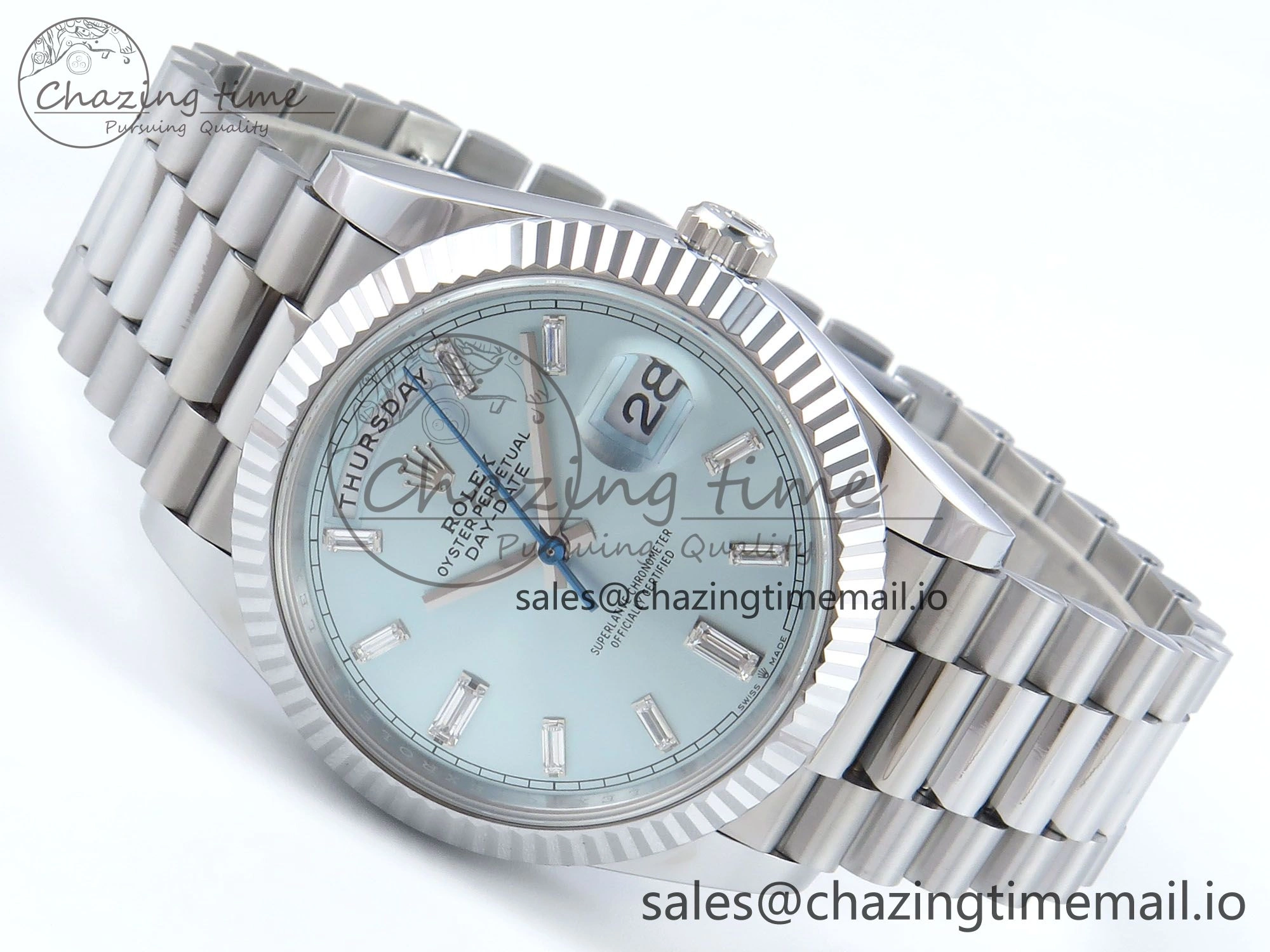 Day Date 40 SS 228239 Noob 1:1 Best Edition Ice Blue Crystal Dial on President Bracelet A2836 (Gain Weight)
