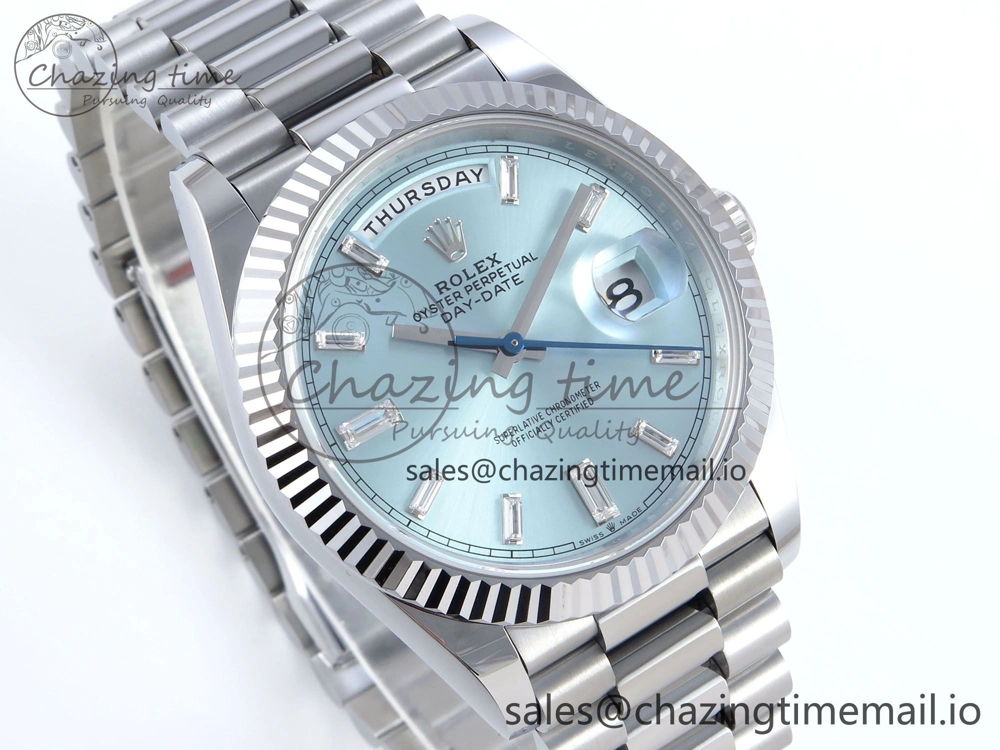 Day Date 40 SS 228239 Noob 1:1 Best Edition Ice Blue Crystal Dial on President Bracelet A2836 (Gain Weight)
