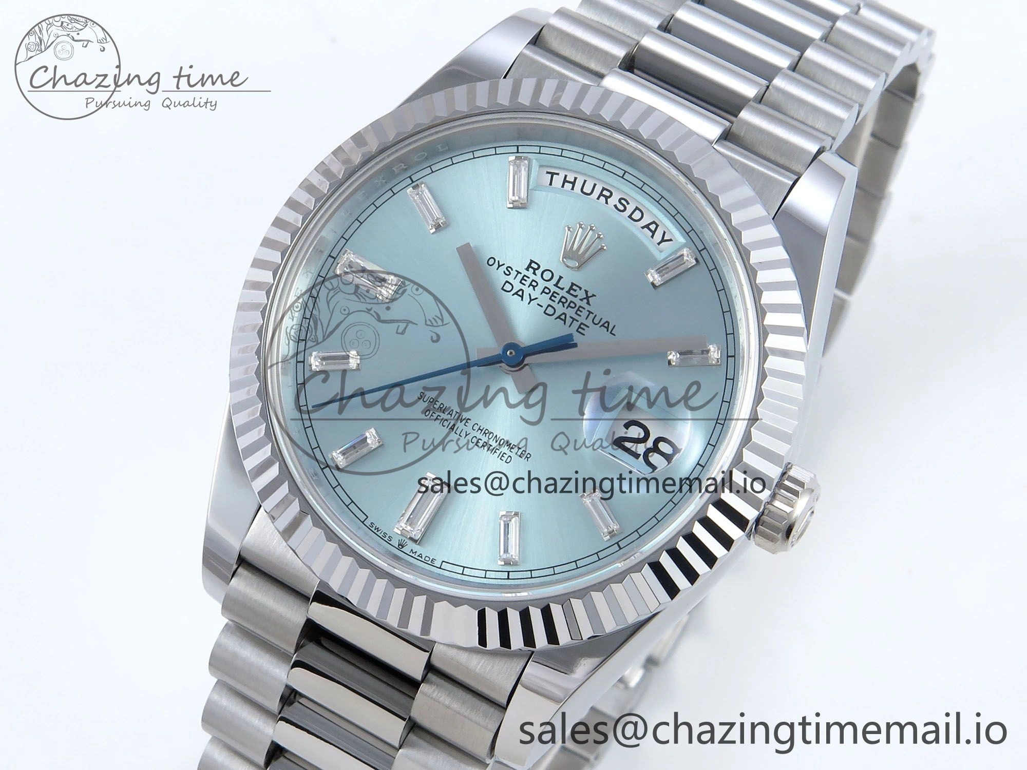 Day Date 40 SS 228239 Noob 1:1 Best Edition Ice Blue Crystal Dial on President Bracelet A2836 (Gain Weight)
