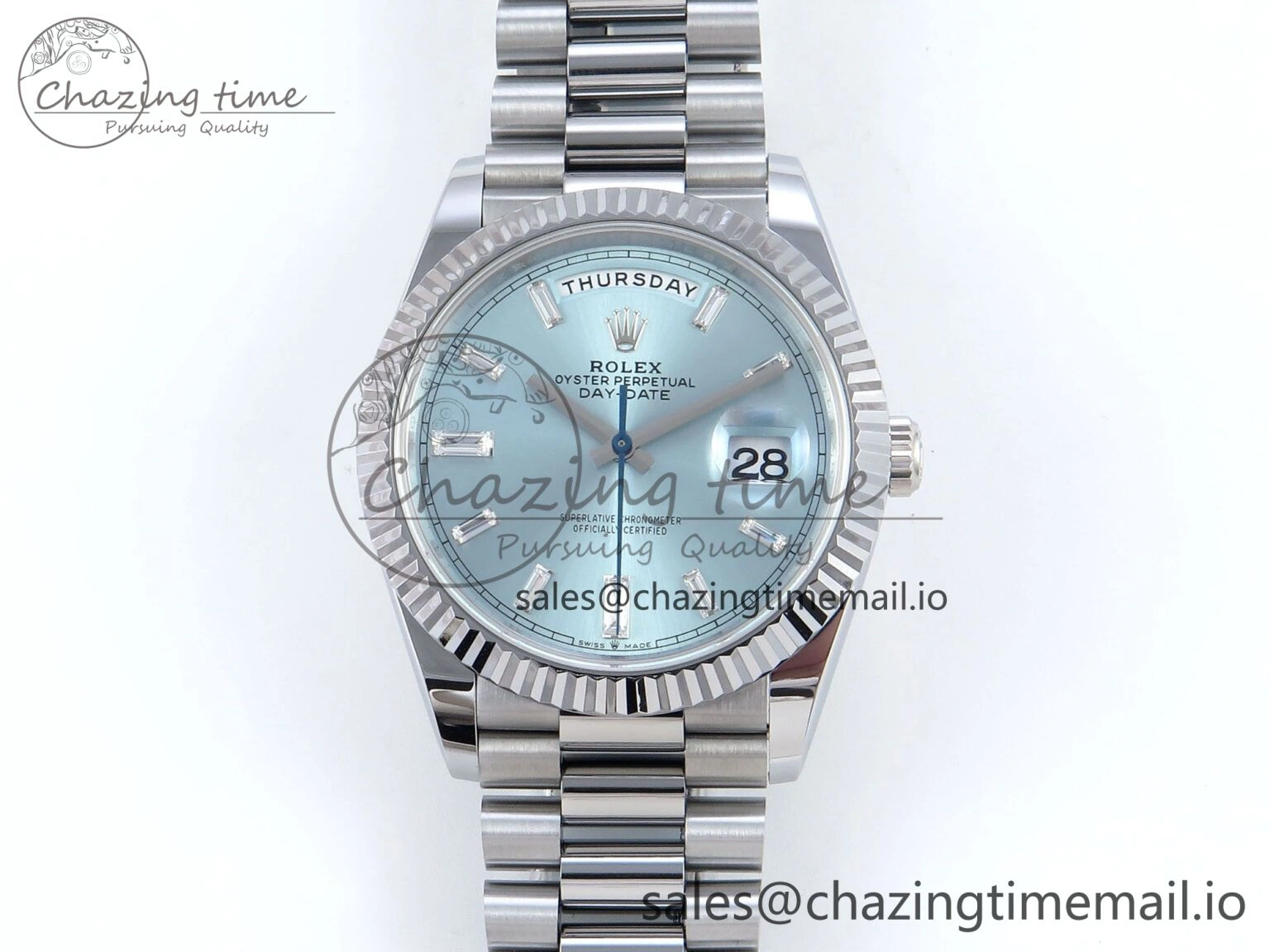 Day Date 40 SS 228239 Noob 1:1 Best Edition Ice Blue Crystal Dial on President Bracelet A2836 (Gain Weight)