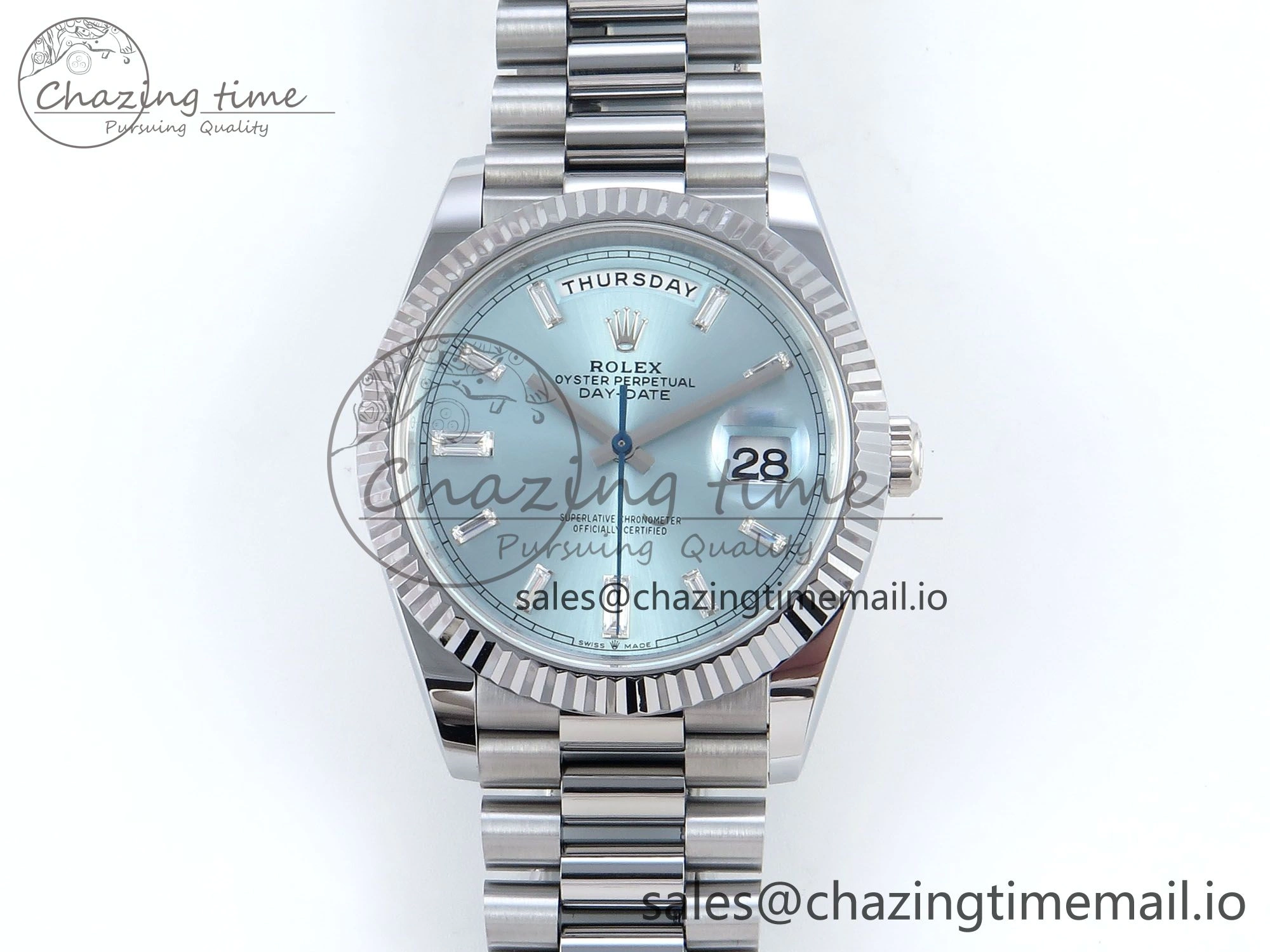 Day Date 40 SS 228239 Noob 1:1 Best Edition Ice Blue Crystal Dial on President Bracelet A2836 (Gain Weight)