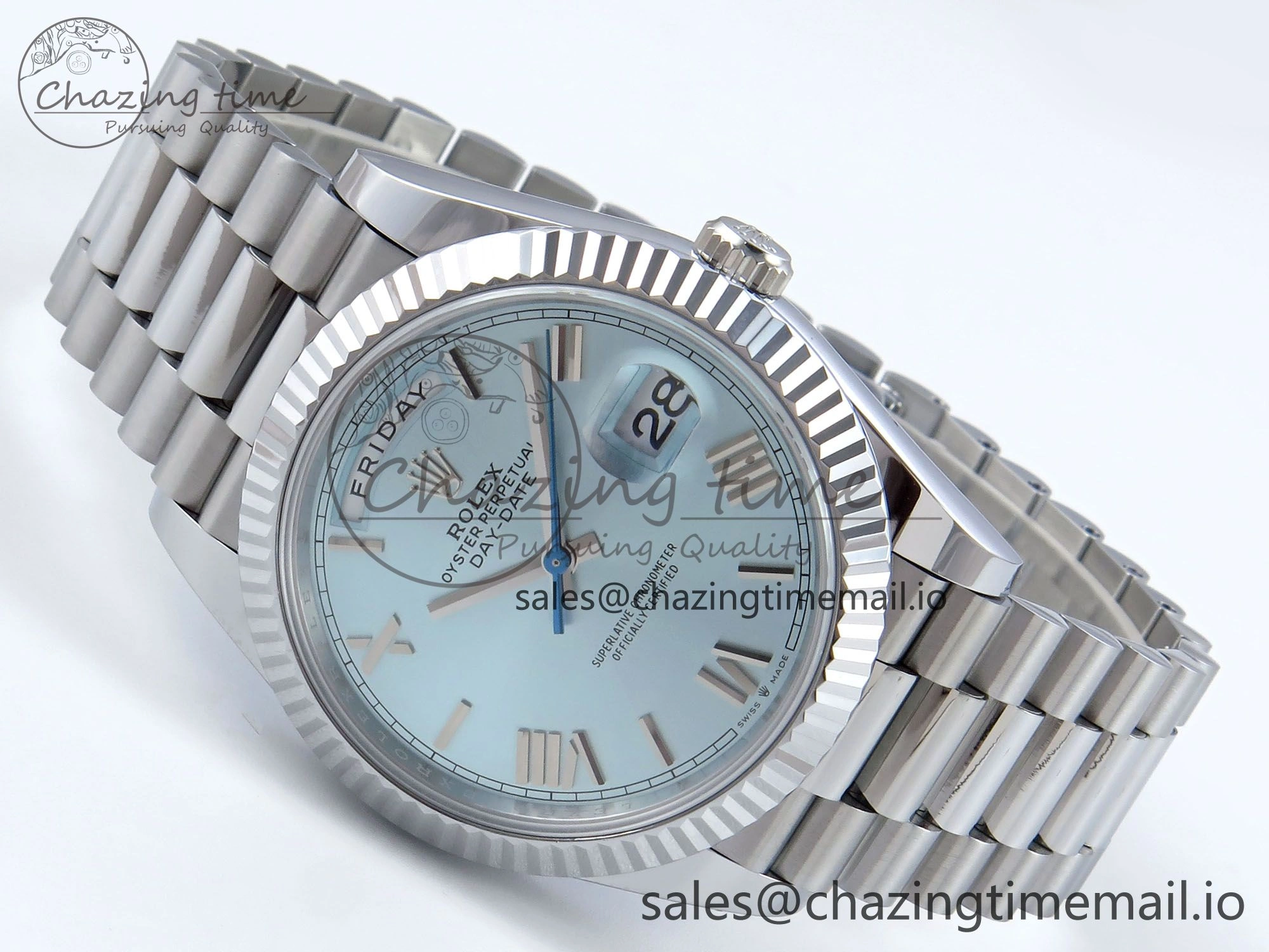 Day Date 40 SS 228239 Noob 1:1 Best Edition Ice Blue Roman Dial on President Bracelet A2836 (Gain Weight)