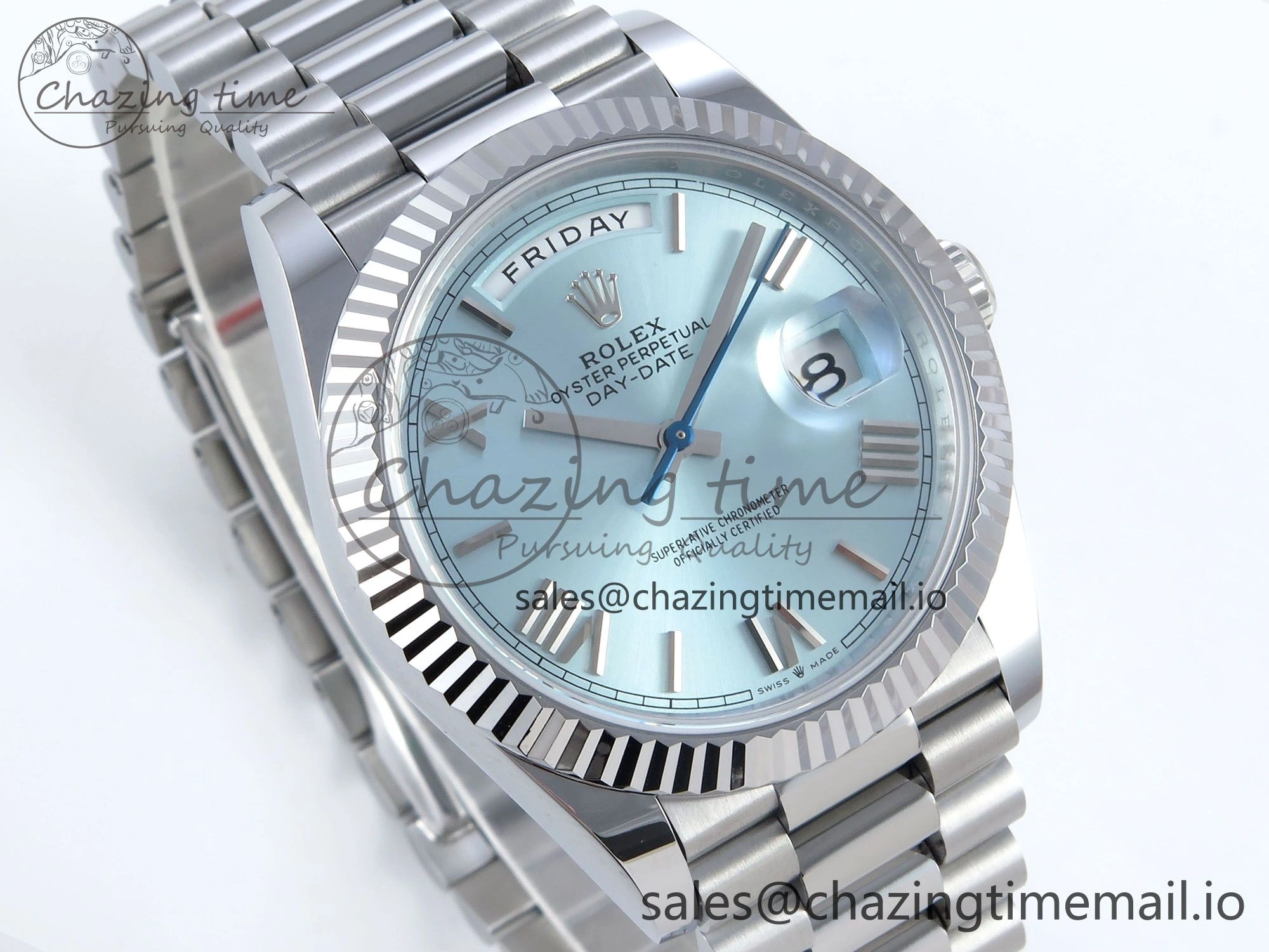 Day Date 40 SS 228239 Noob 1:1 Best Edition Ice Blue Roman Dial on President Bracelet A2836 (Gain Weight)