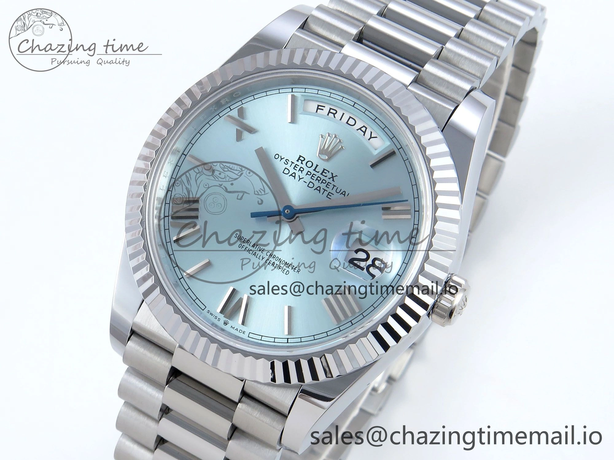 Day Date 40 SS 228239 Noob 1:1 Best Edition Ice Blue Roman Dial on President Bracelet A2836 (Gain Weight)